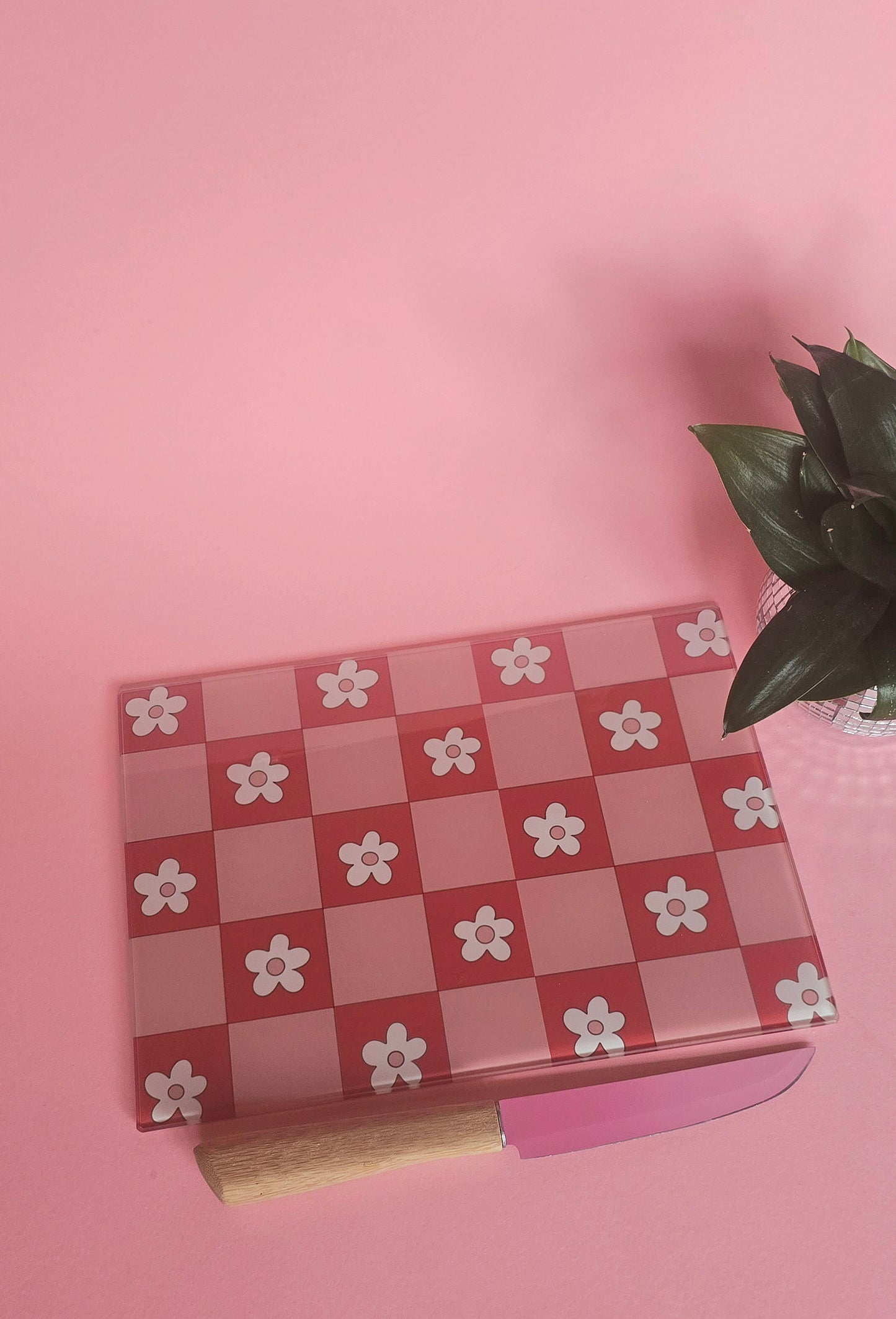 Pink & Red Flowers Glass Chopping Board