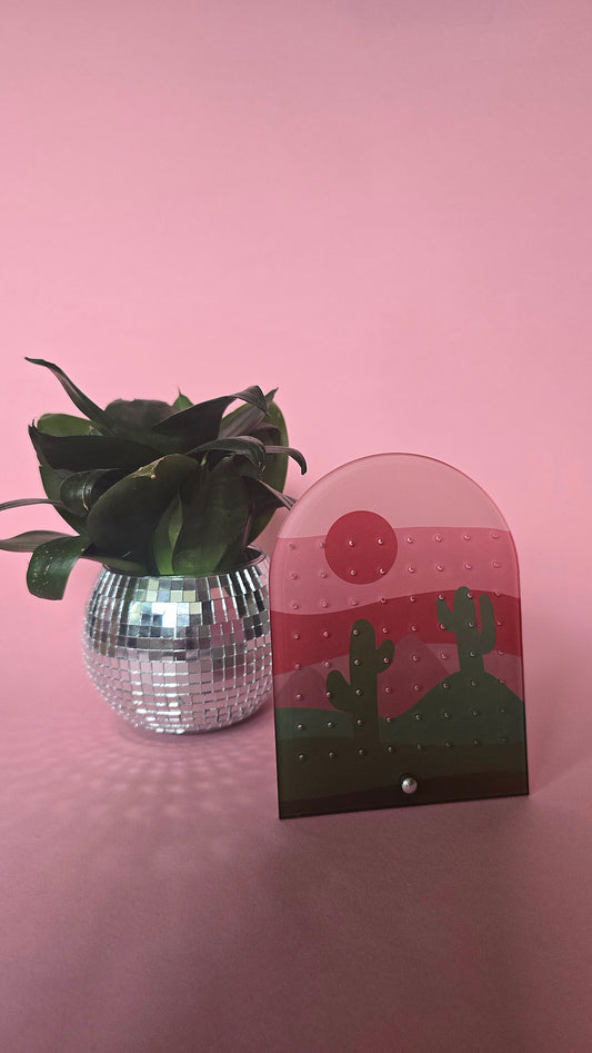 Earring Display Stand | Pink & Green Sunset Scene | Holds 32 Pairs of Earrings | Stud Earring Jewelery Holder