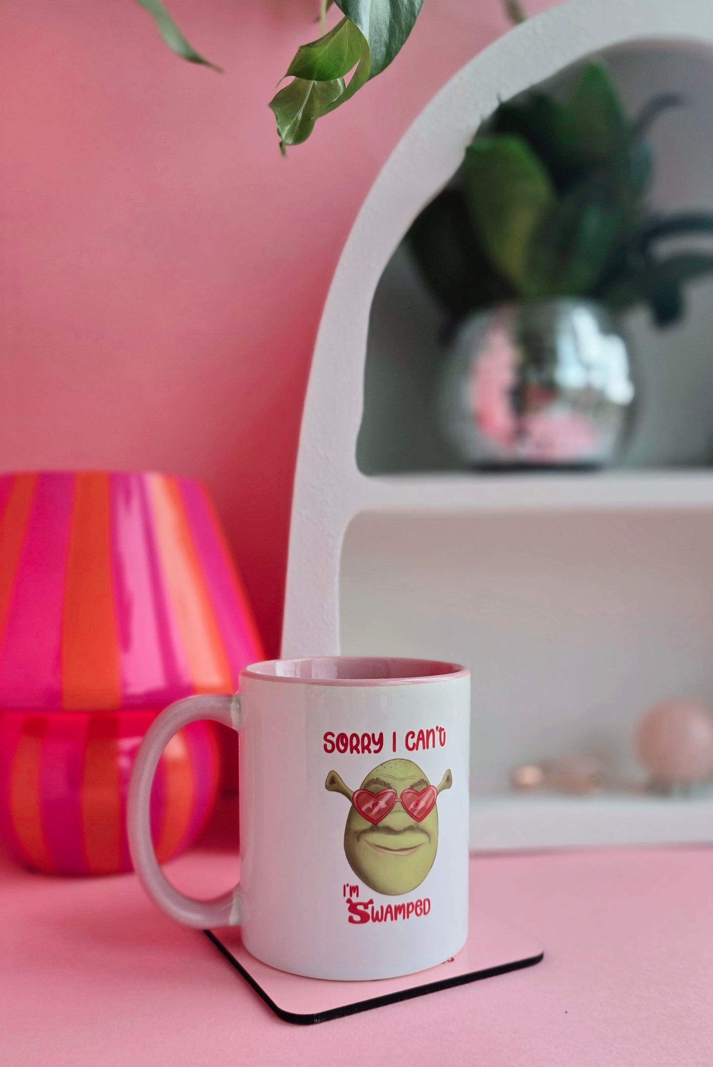 Shrek Inspired Handrawn Ceramic Pink Mug