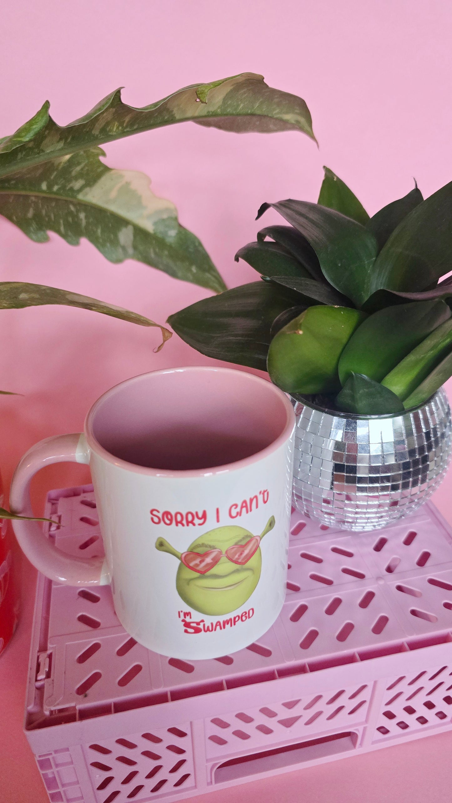 Shrek Inspired Handrawn Ceramic Pink Mug
