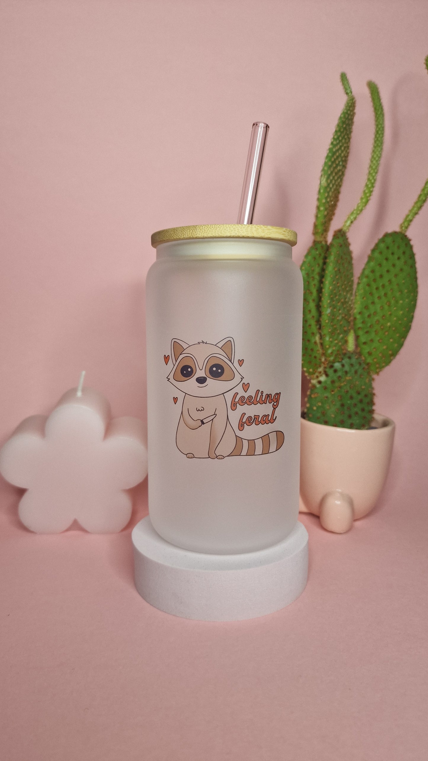 Feeling Feral Cute Racoon Glass Tumbler