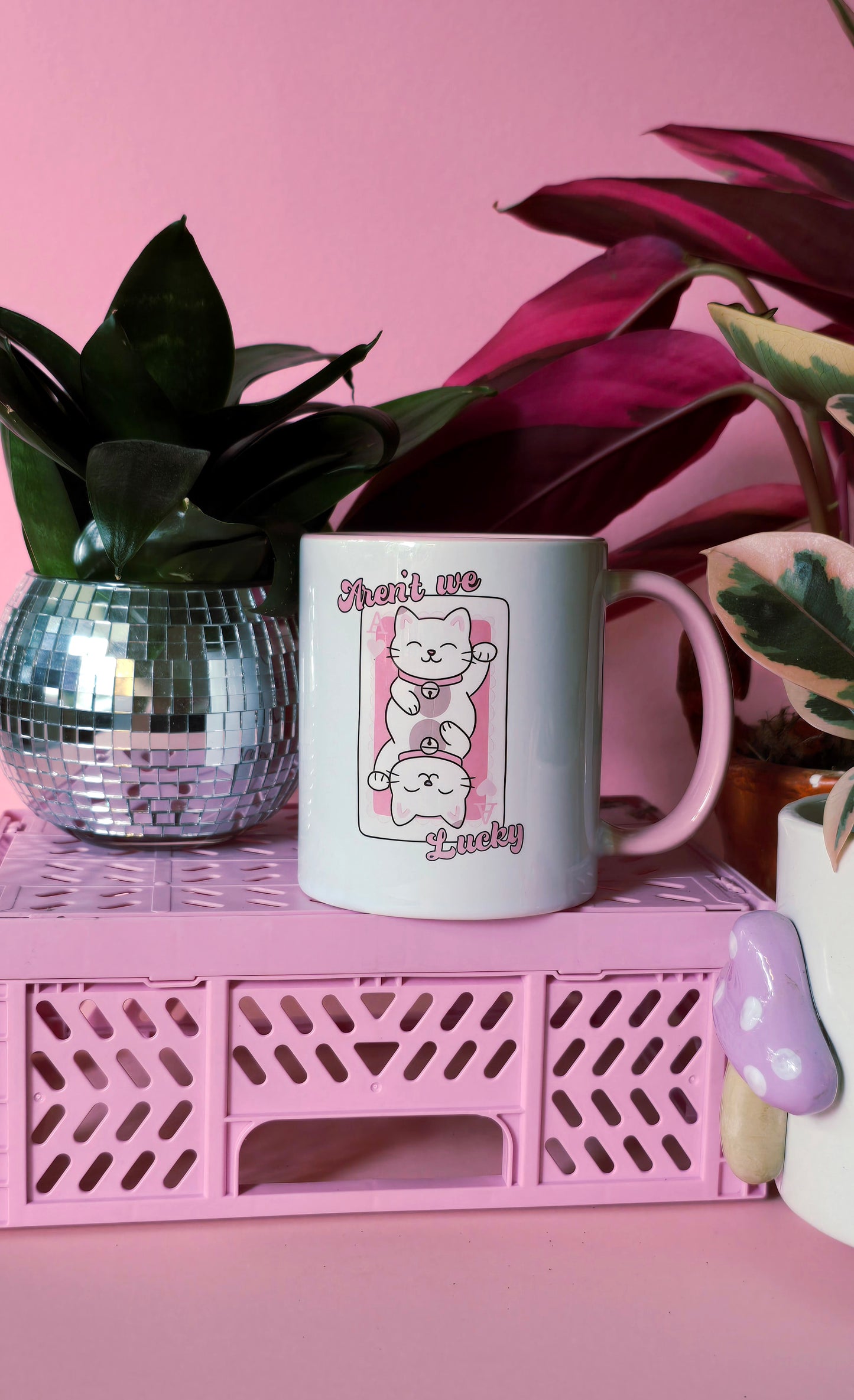 Lucky Cat Ceramic Pink Mug
