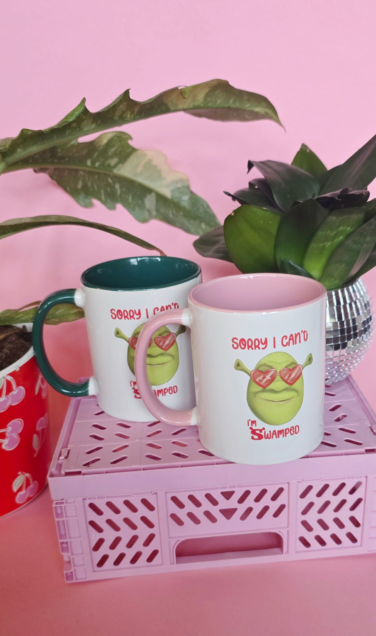 Shrek Inspired Handrawn Ceramic Pink Mug