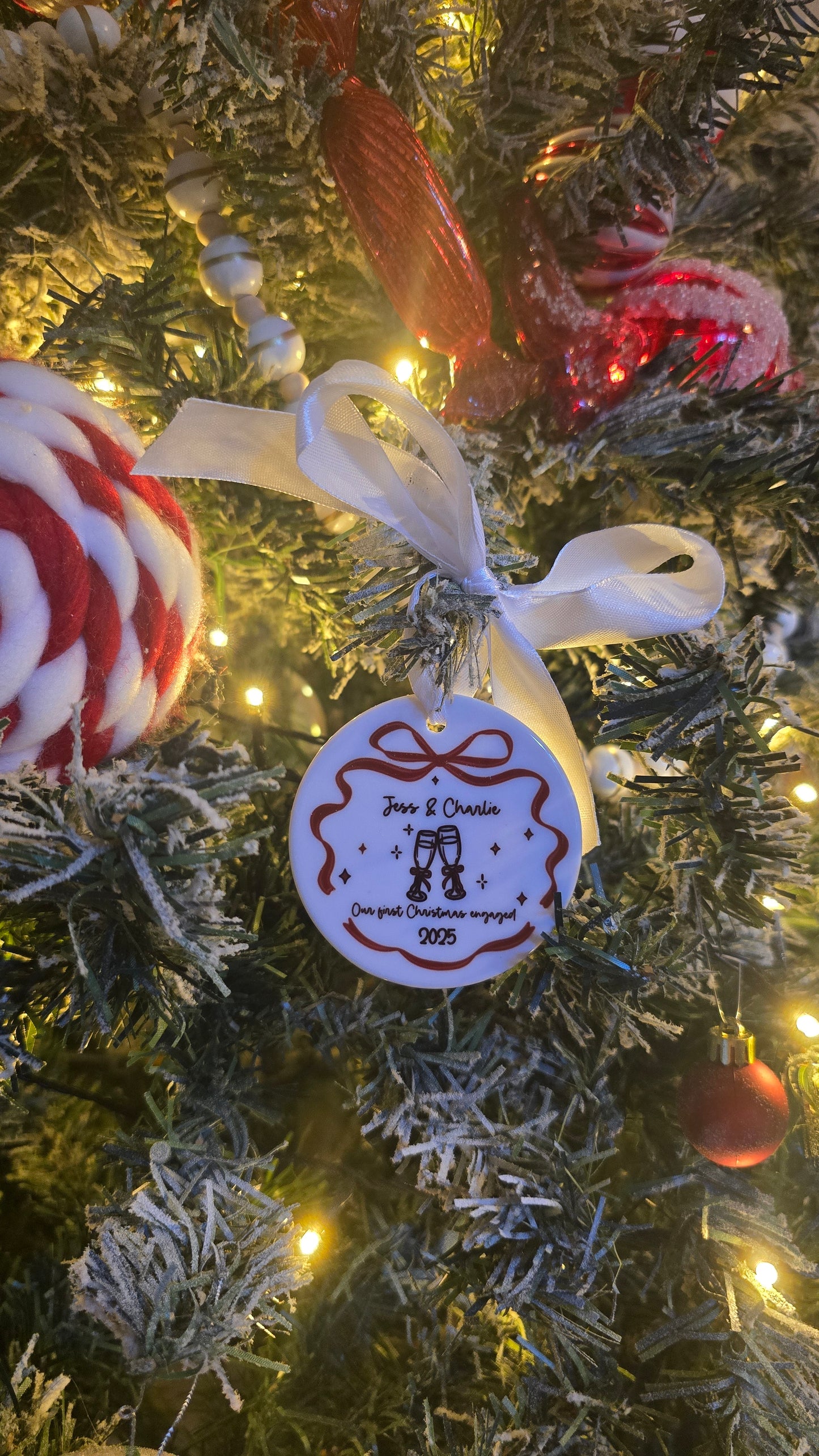 Engaged Hanging Bow Decoration Christmas Bauble