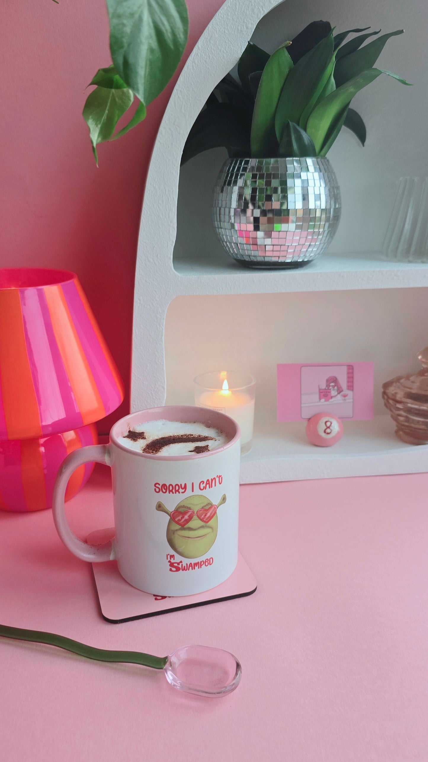 Shrek Inspired Handrawn Ceramic Pink Mug