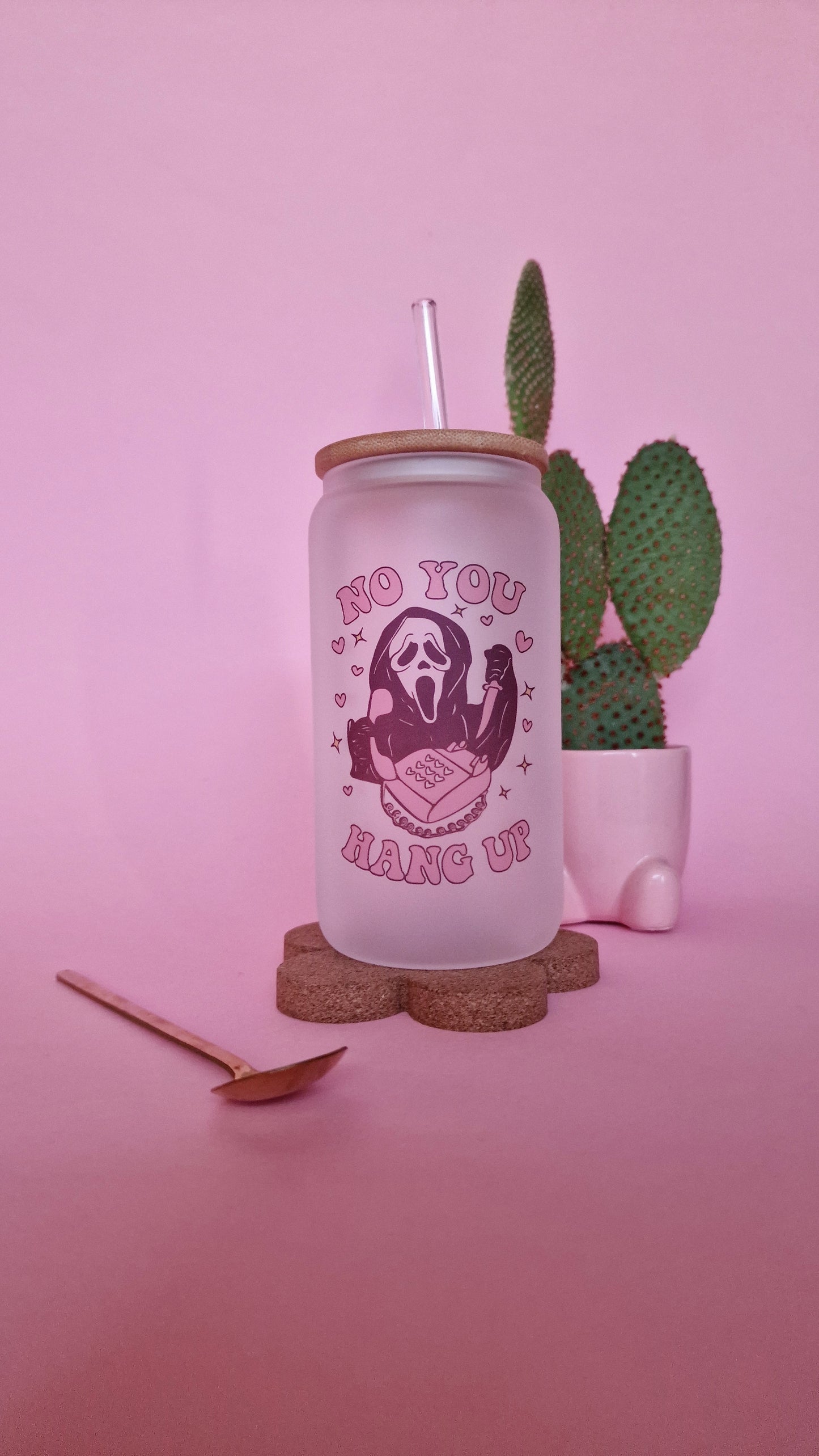 Ghostface You Hang Up Pink | 16oz Frosted Glass Can