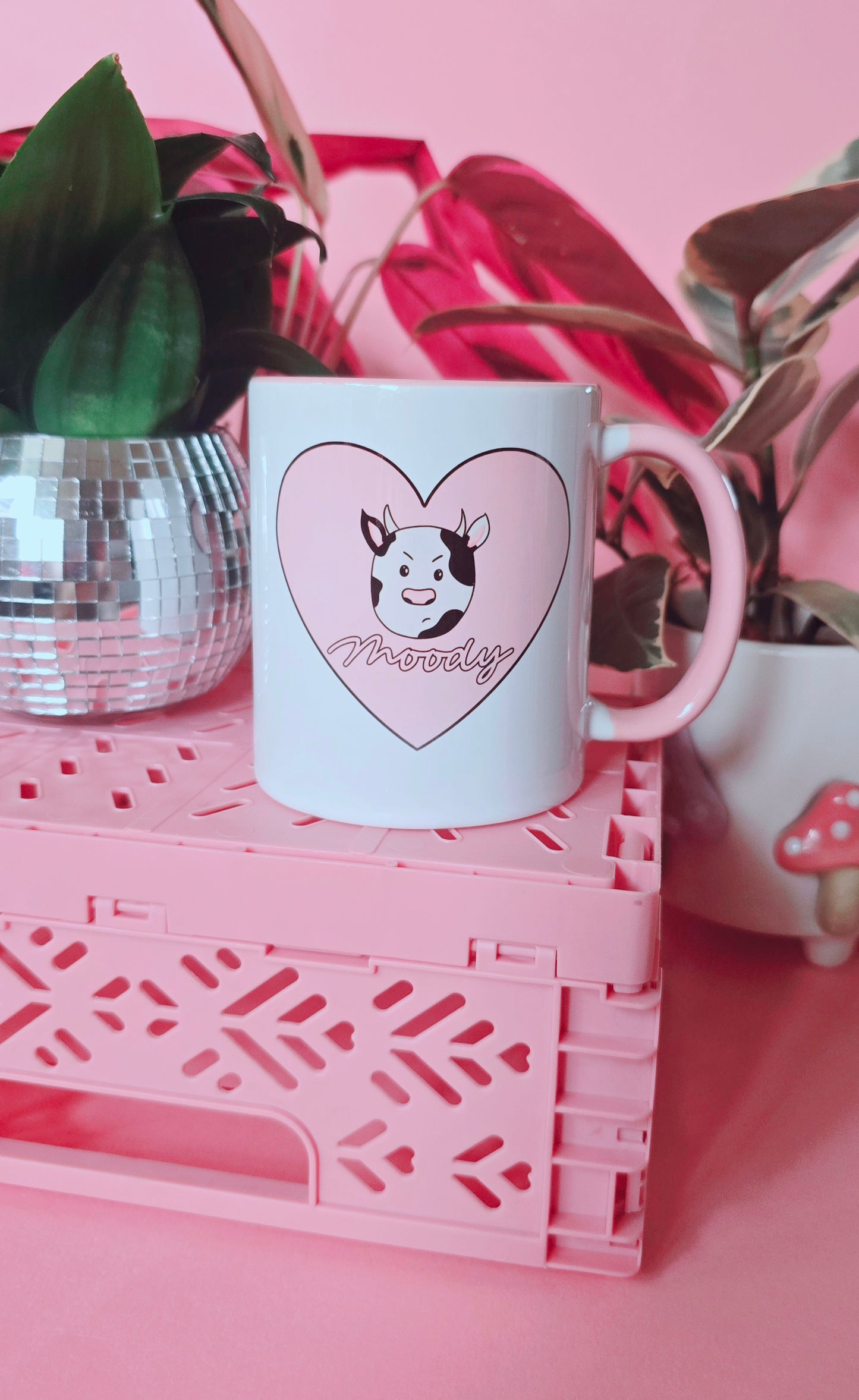 Moody Cow Ceramic Pink Mug