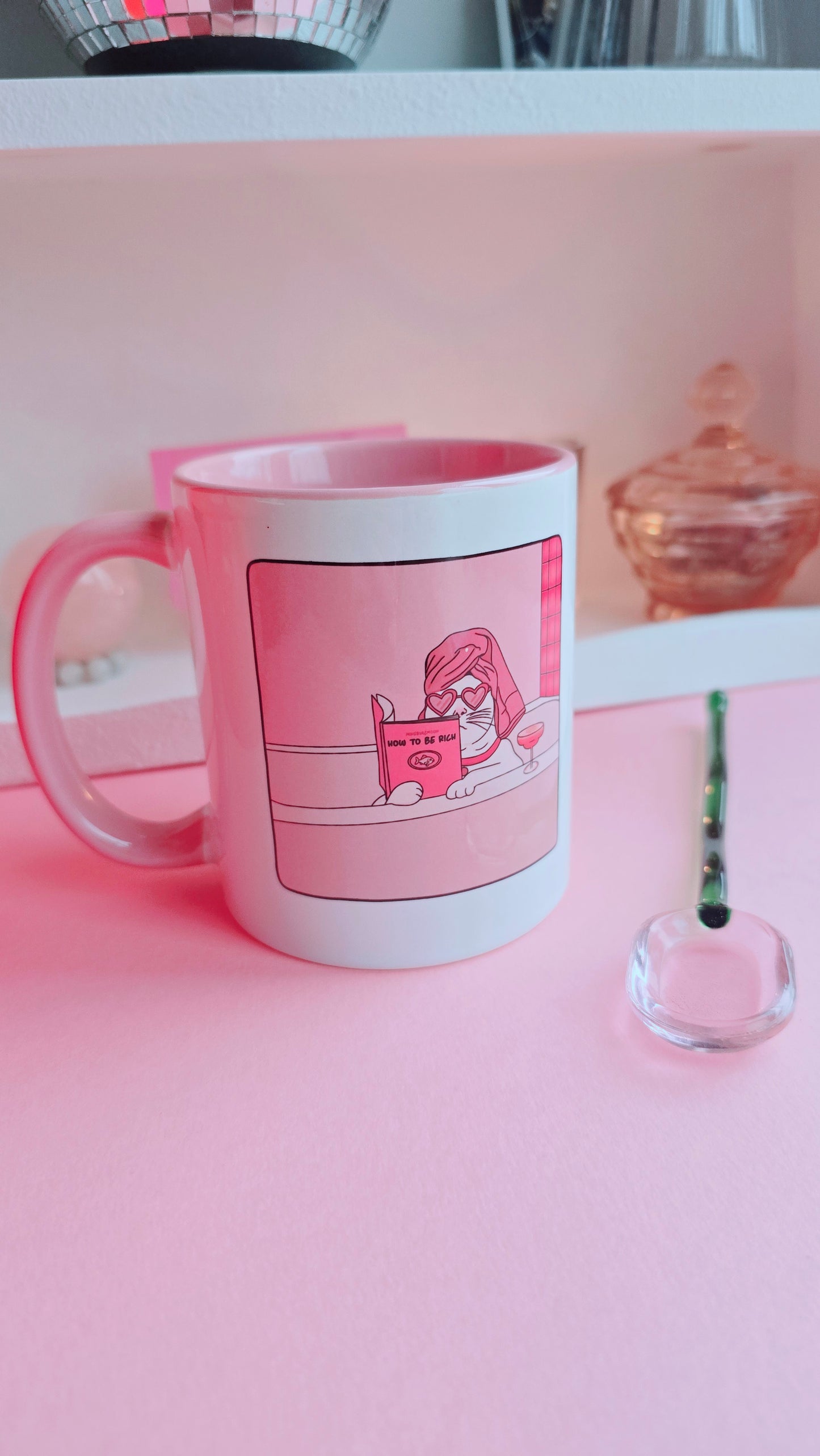 Funny Rich Cat Ceramic Pink Mug