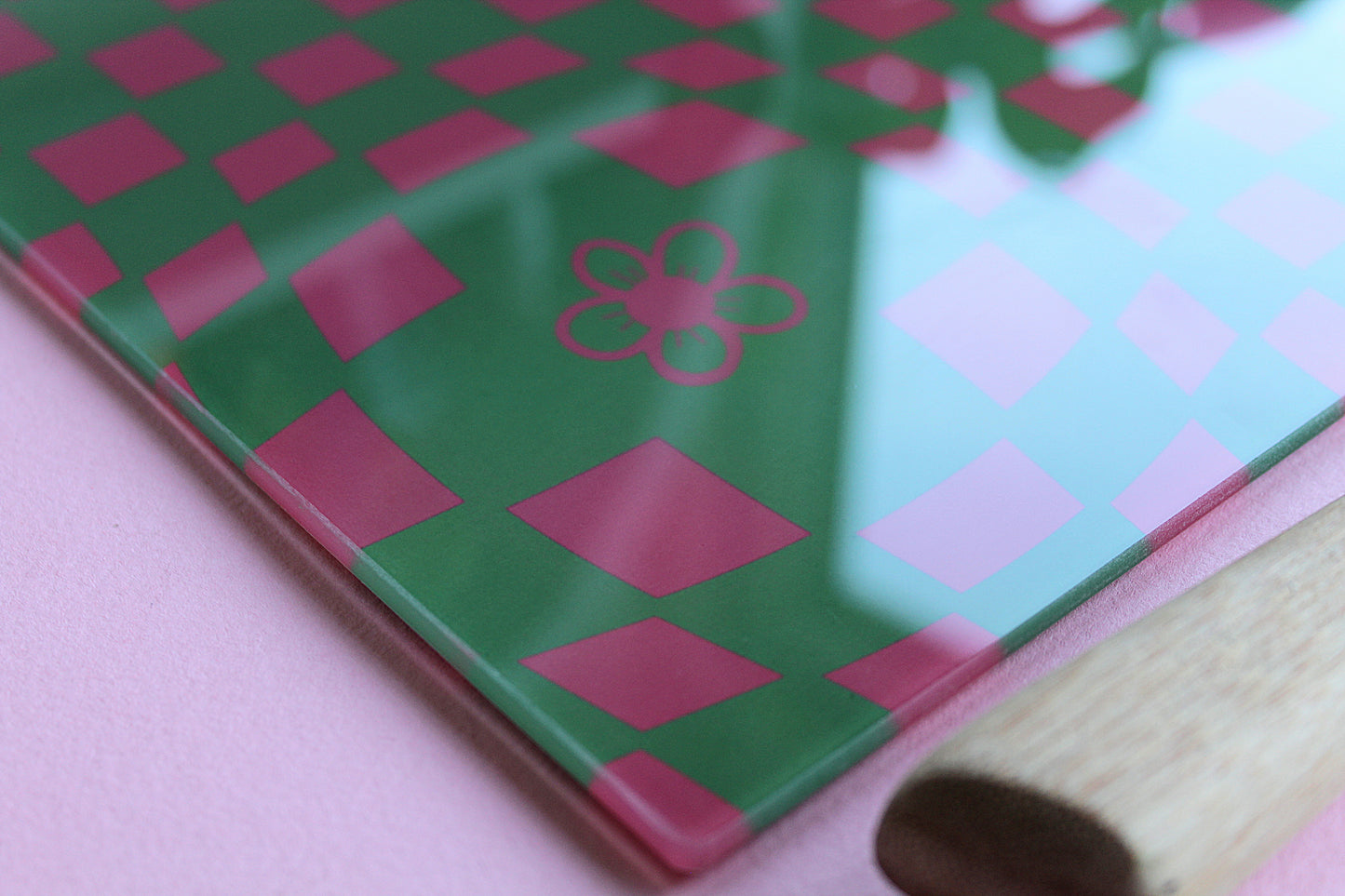 Pink & Green Funky Checkered Chopping Board