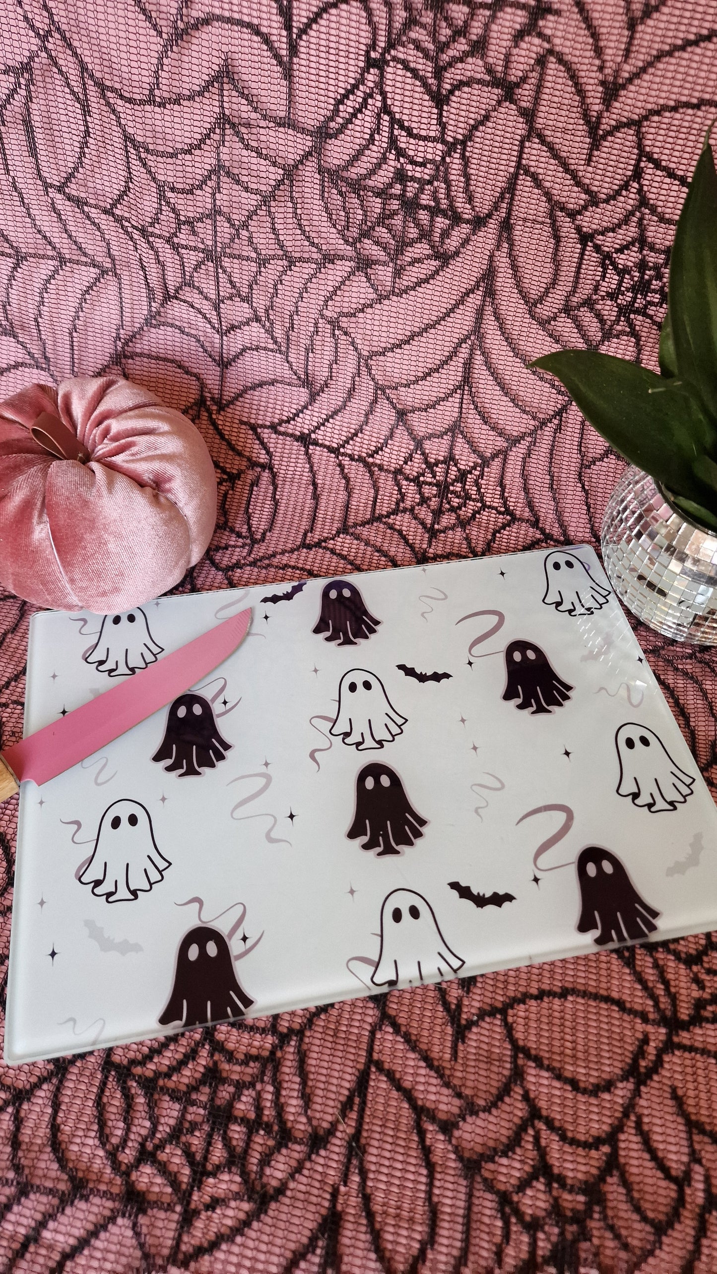 Monochrome Ghosties Glass Chopping Board