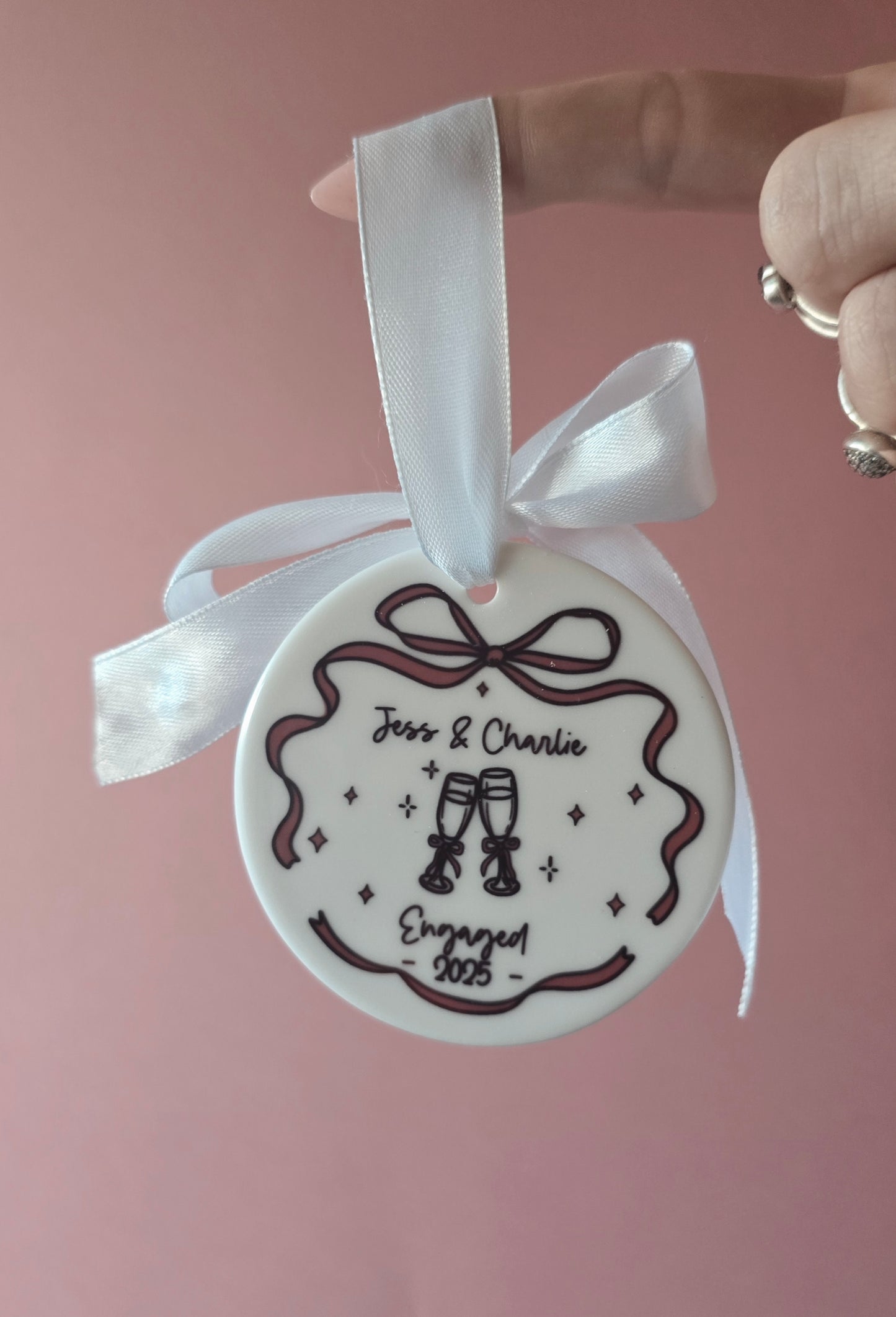 Engaged Hanging Bow Decoration Christmas Bauble