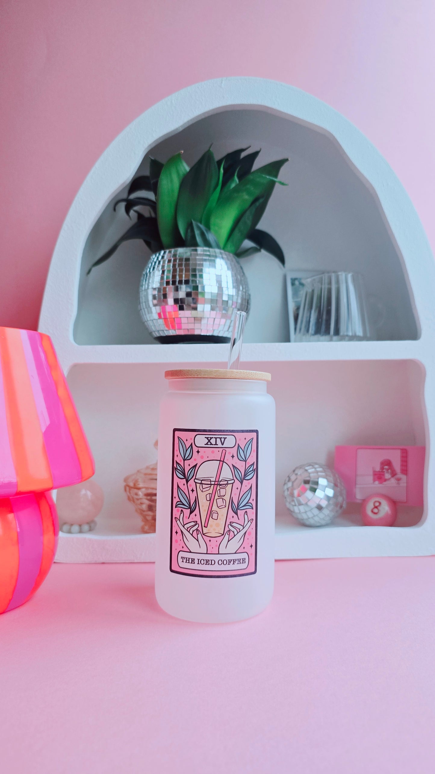 Iced Coffee Tarot 16oz glass can tumbler