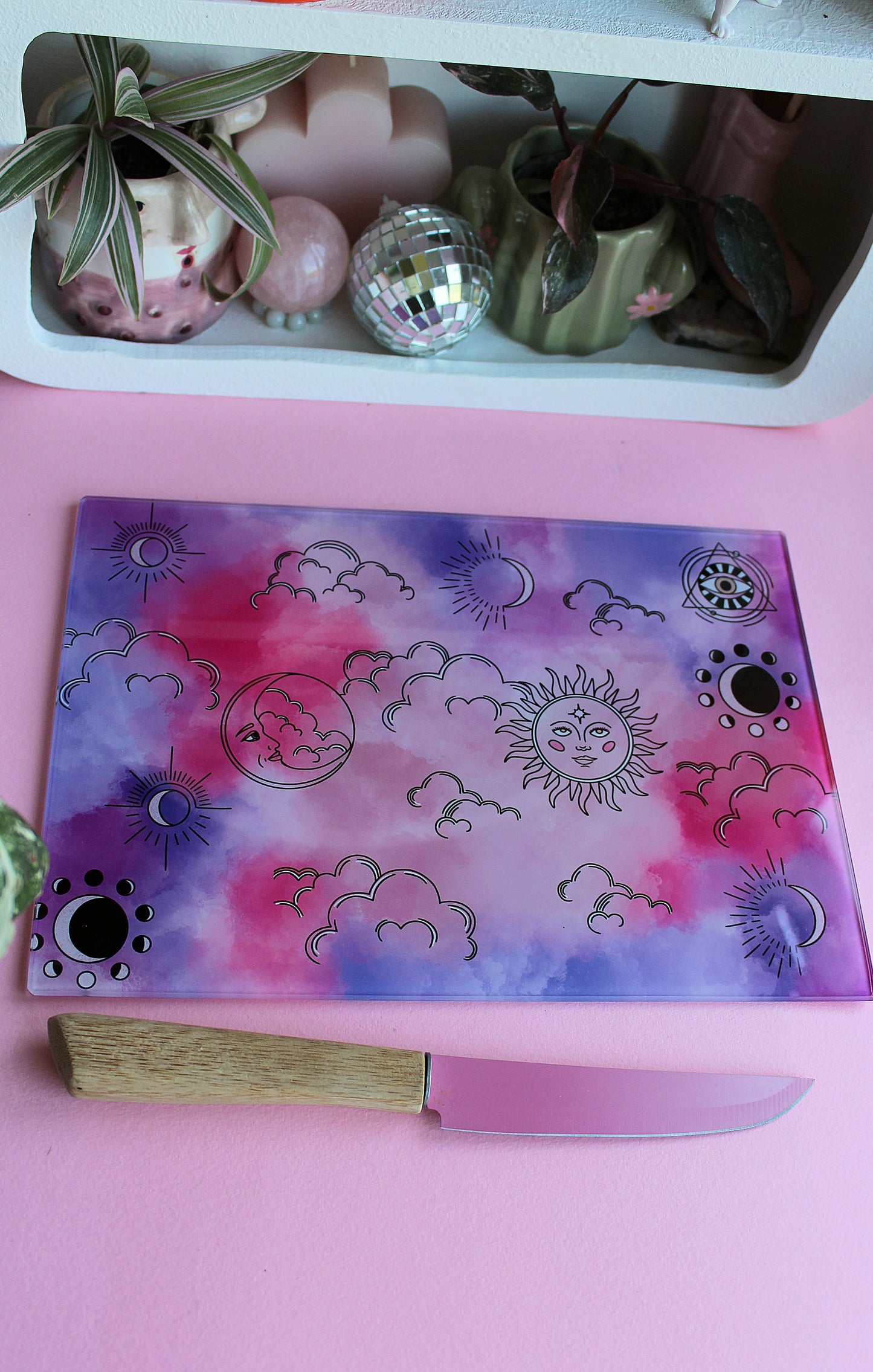 Celestial Sky Pink & Purple Glass Chopping Board