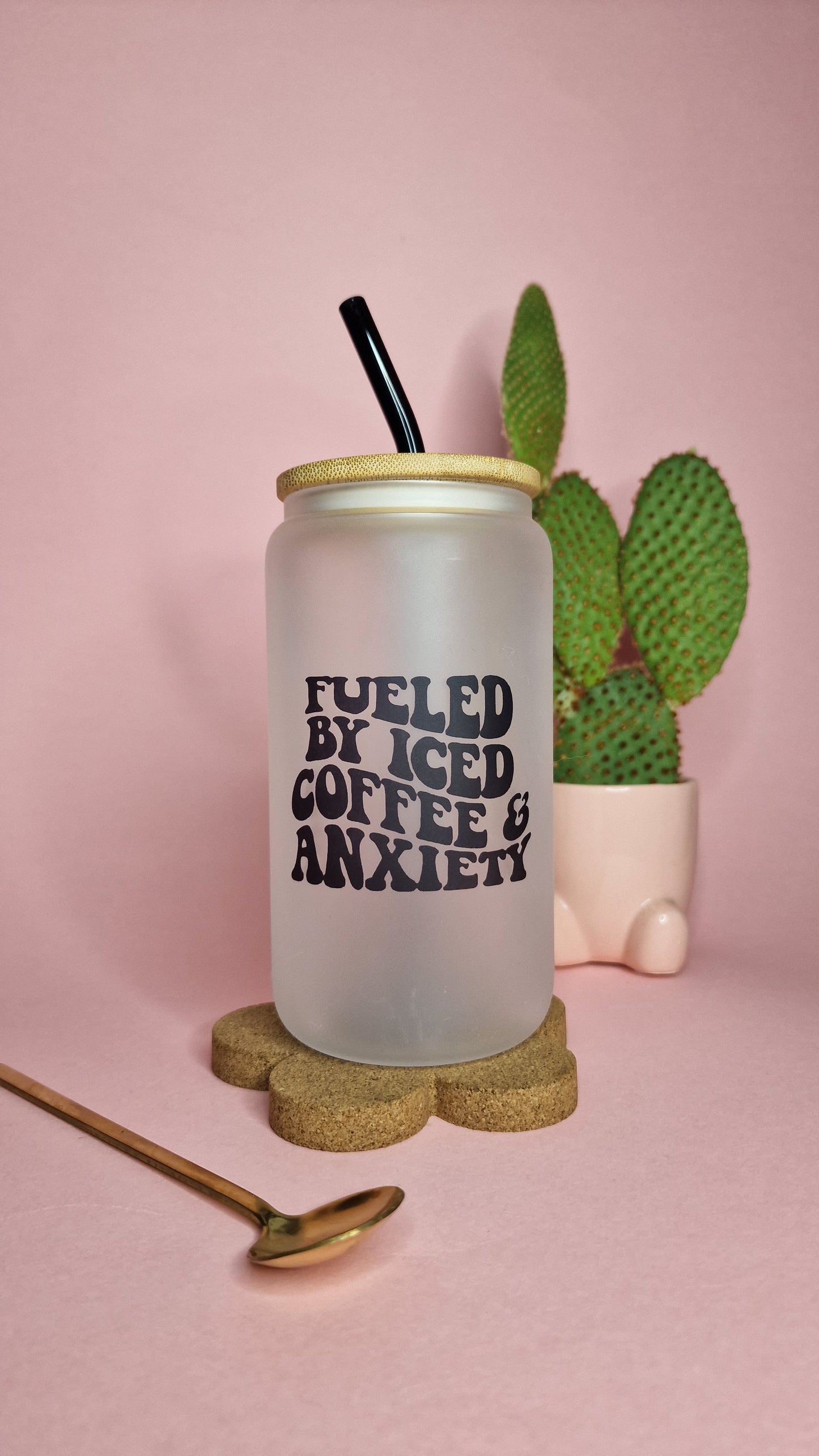 Iced Coffee & Anxiety | 16oz Glass Can Tumbler