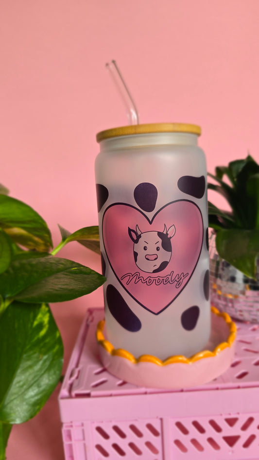 Moody Cow Print Glass Tumbler