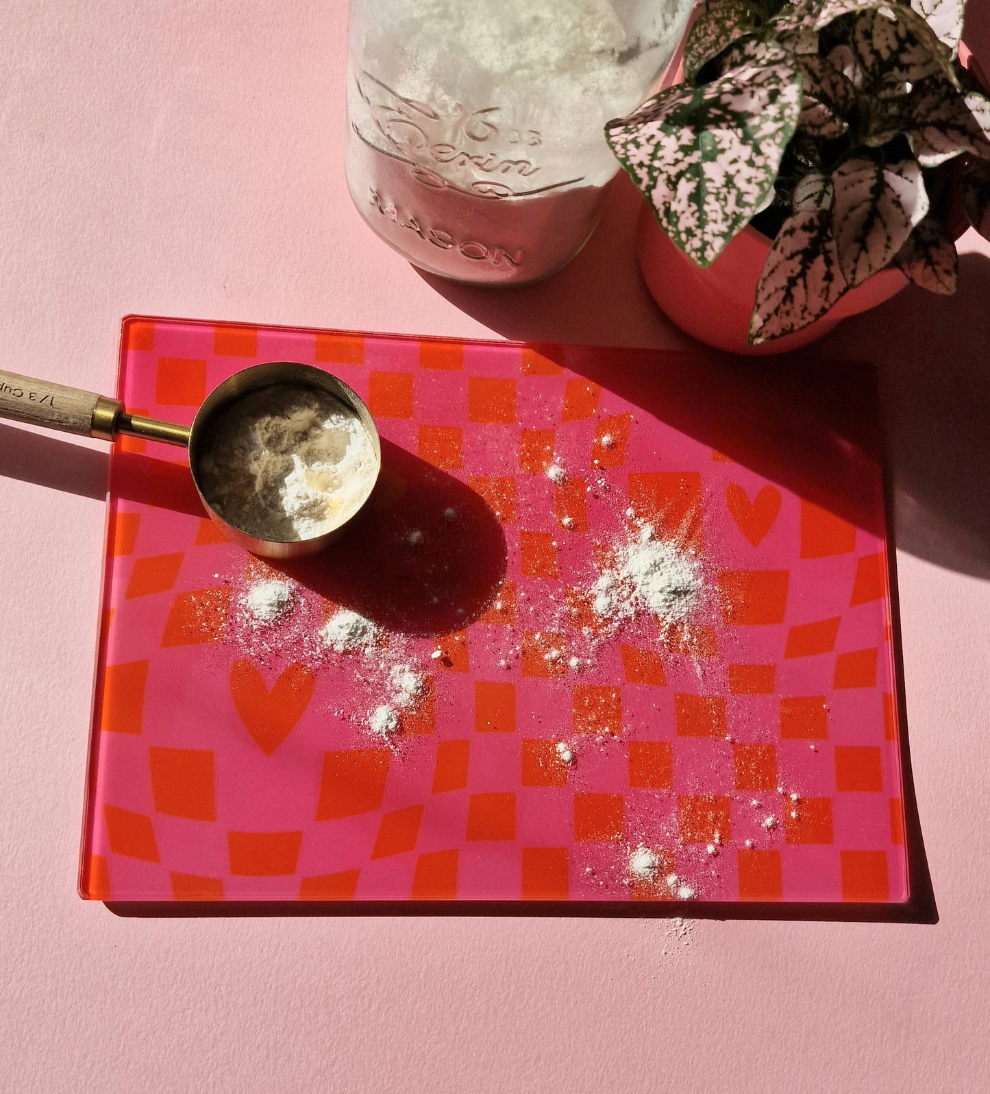 Funky Checkered Pink & Orange Glass Chopping board