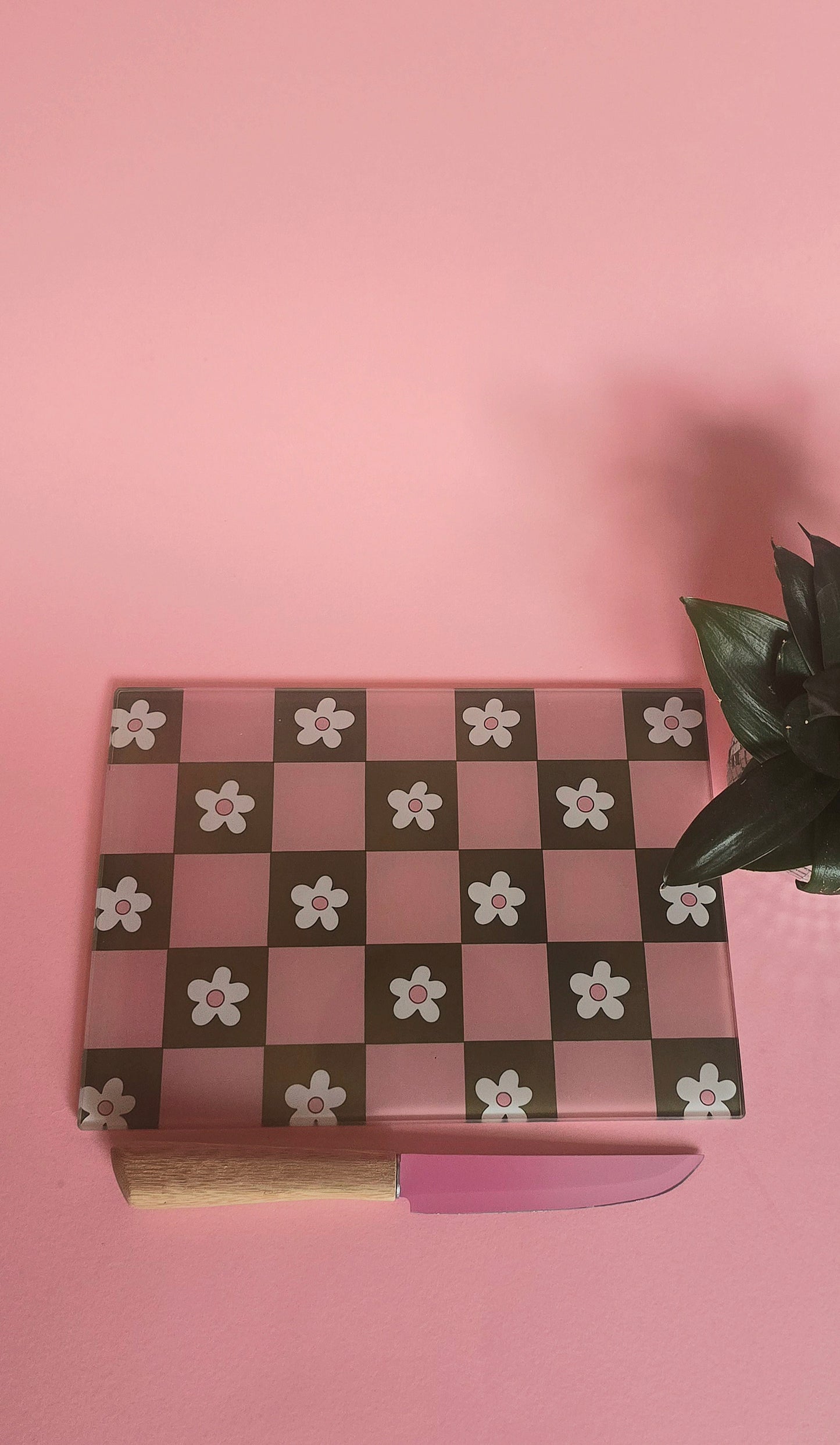 Pink & Green Flowers Glass Chopping Board