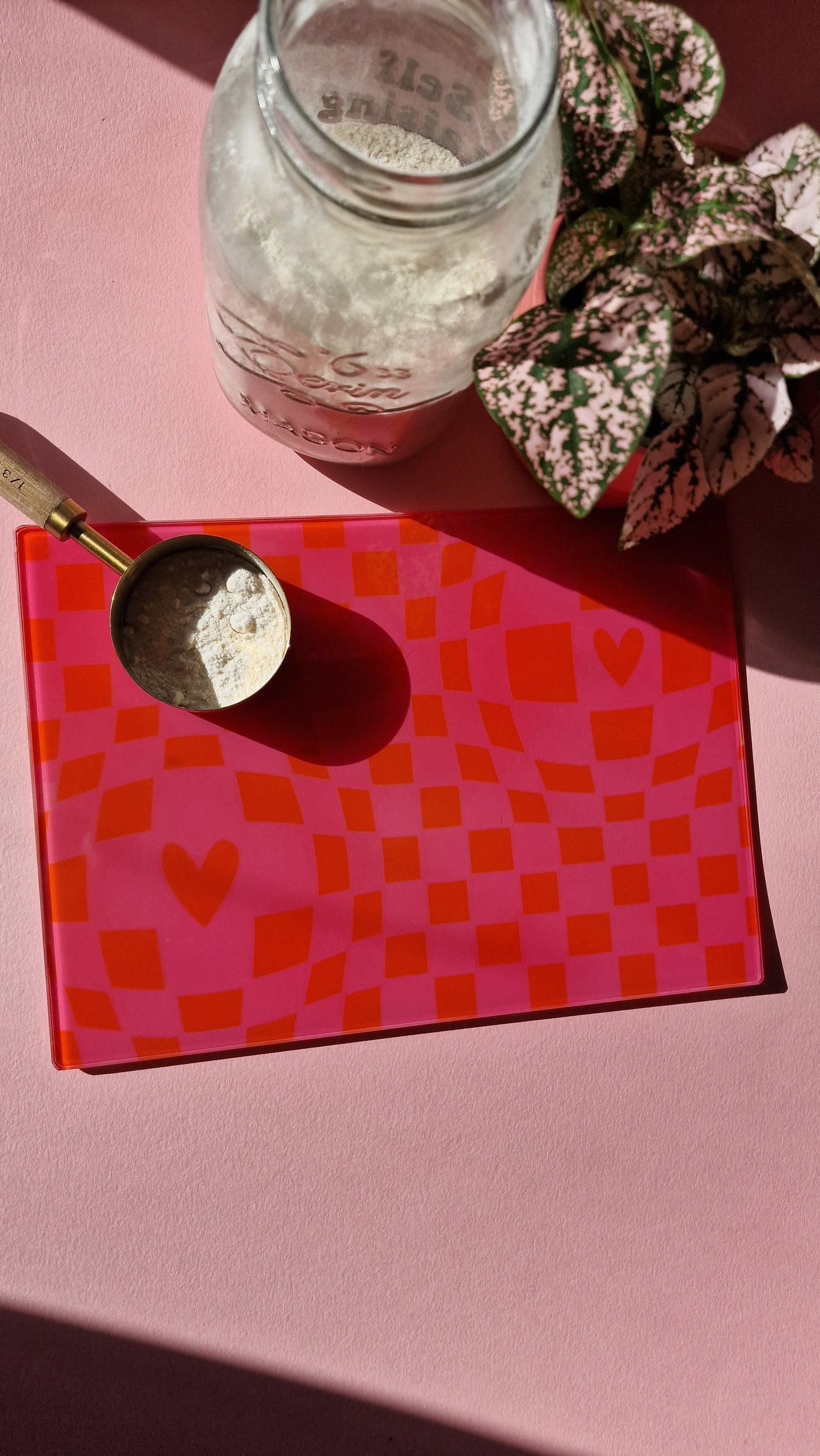 Funky Checkered Pink & Orange Glass Chopping board