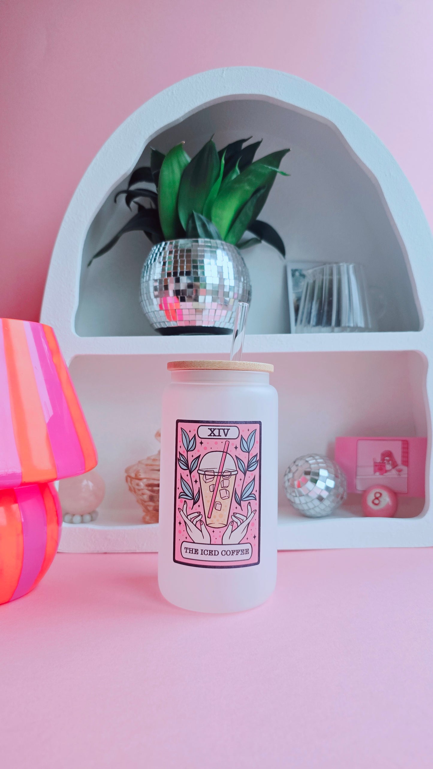 Iced Coffee Tarot 16oz glass can tumbler