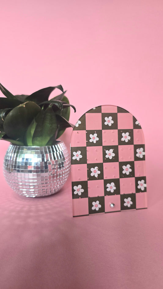 Earring Display Stand | Pink & Green Flowers | Holds 32 Pairs of Earrings | Stud Earring Jewelery Holder