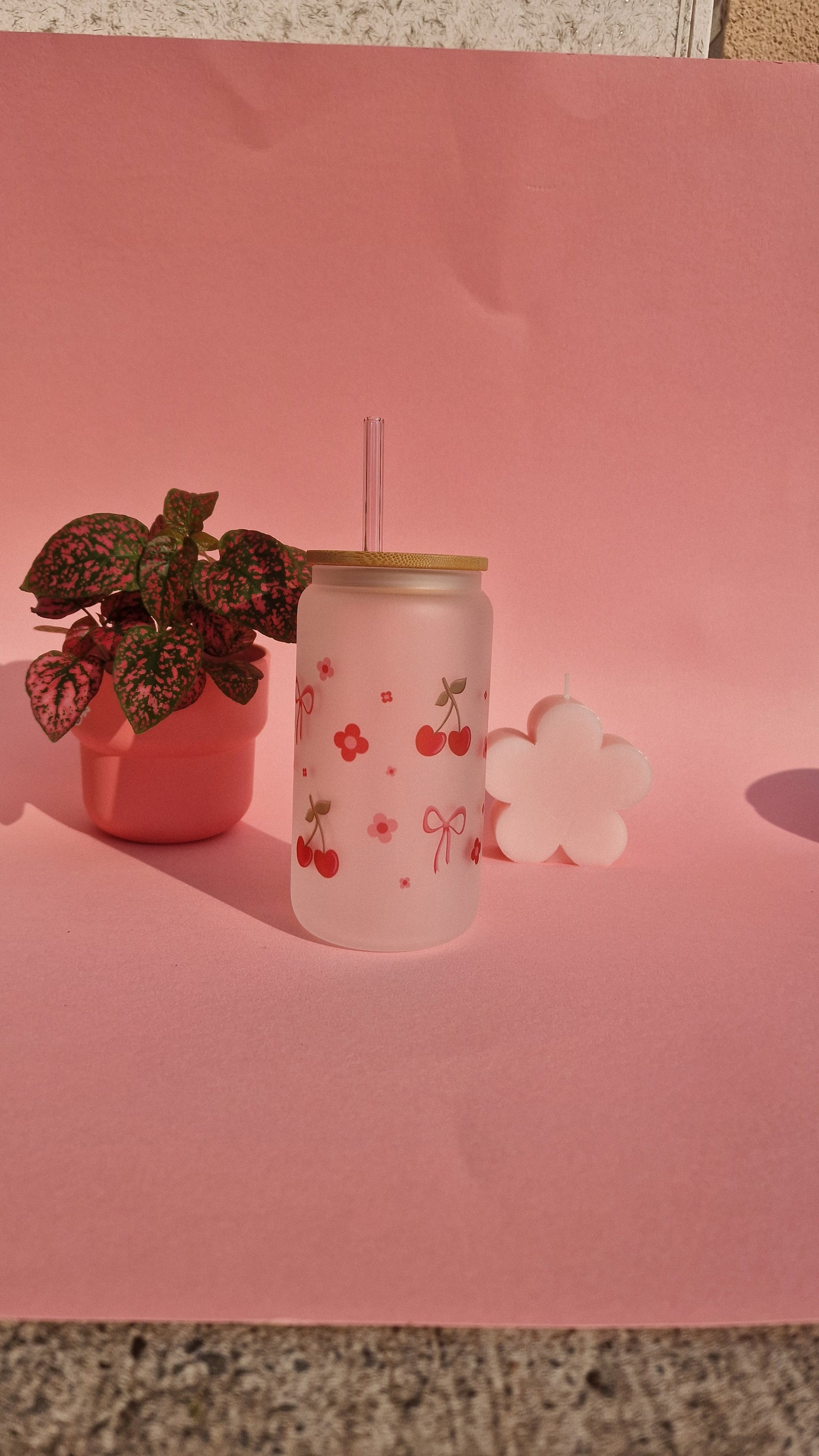 Cute Cherry Coquette Aesthetic Bows Glass Tumbler