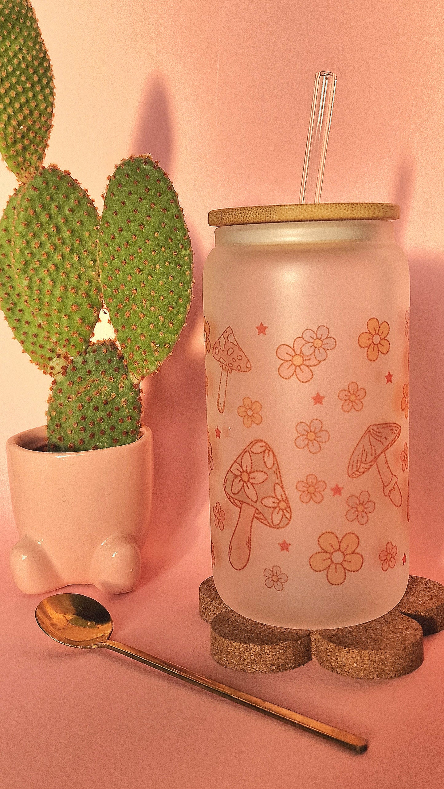 Mushroom & Flowers | 16oz Glass Can Tumbler