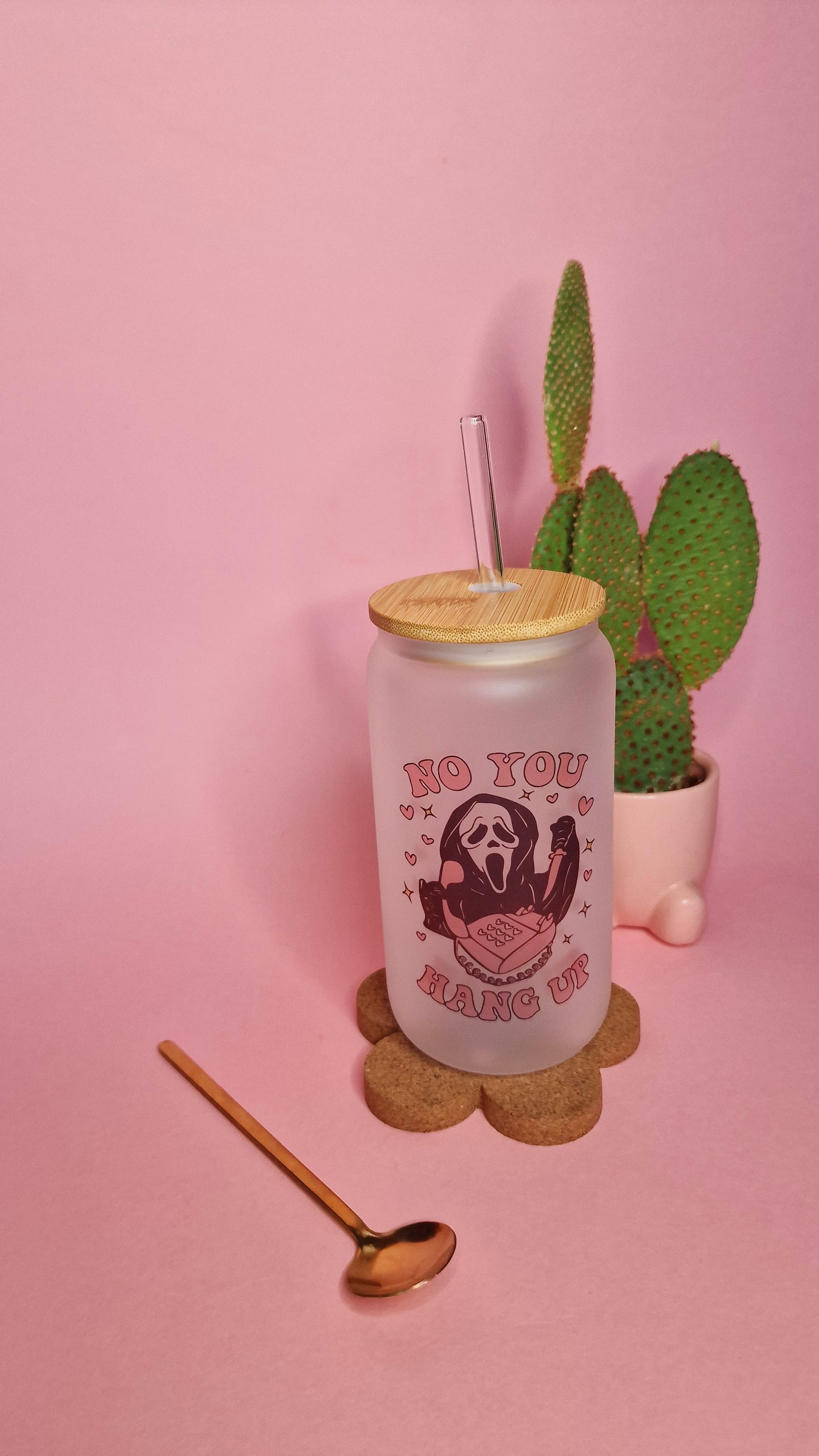 Ghostface You Hang Up Pink | 16oz Frosted Glass Can