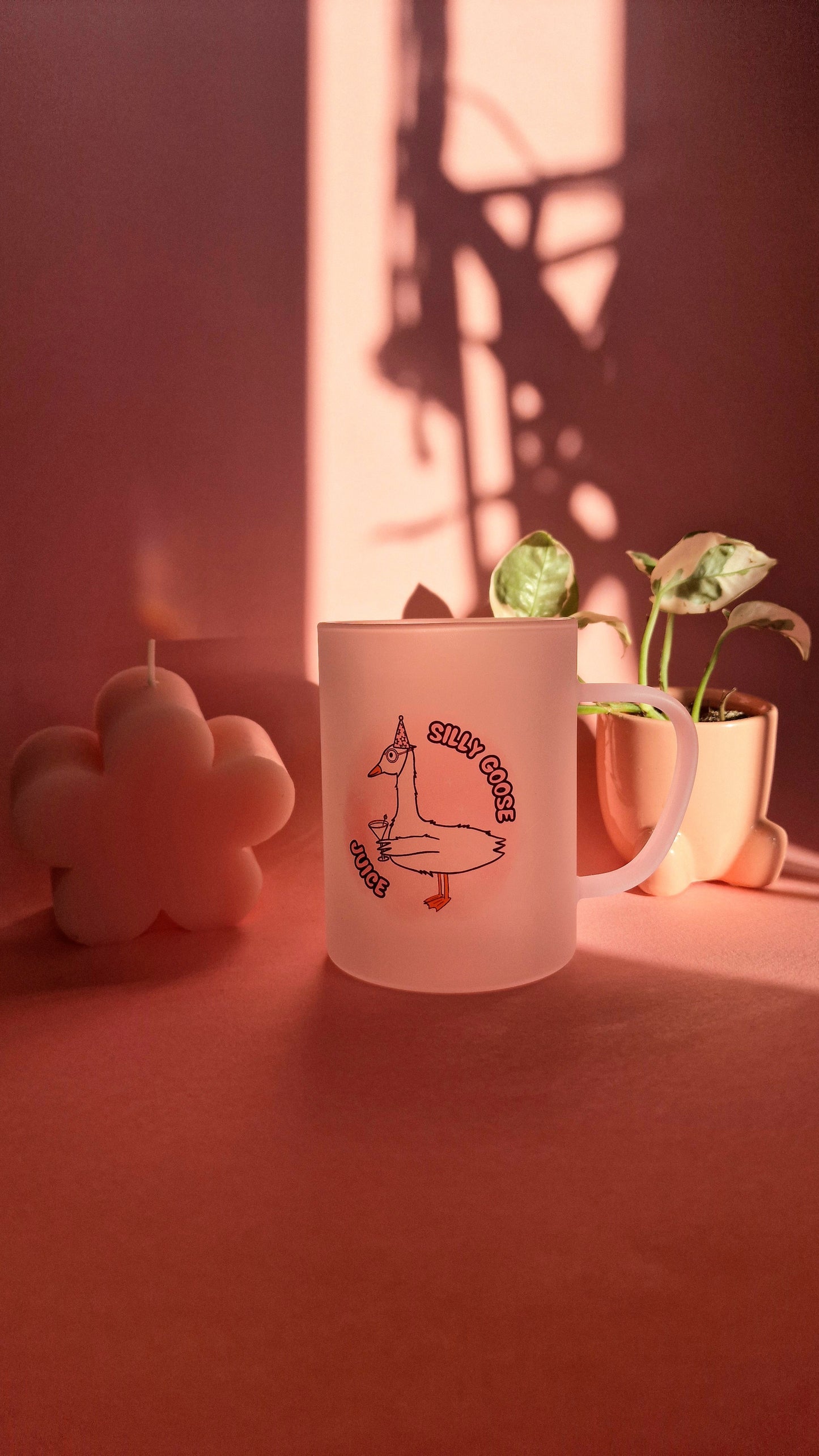 Silly Goose Juice | Pink Handled Frosted Glass Mug