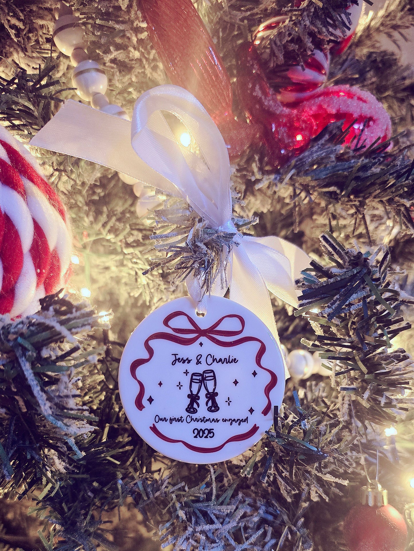 Engaged Hanging Bow Decoration Christmas Bauble