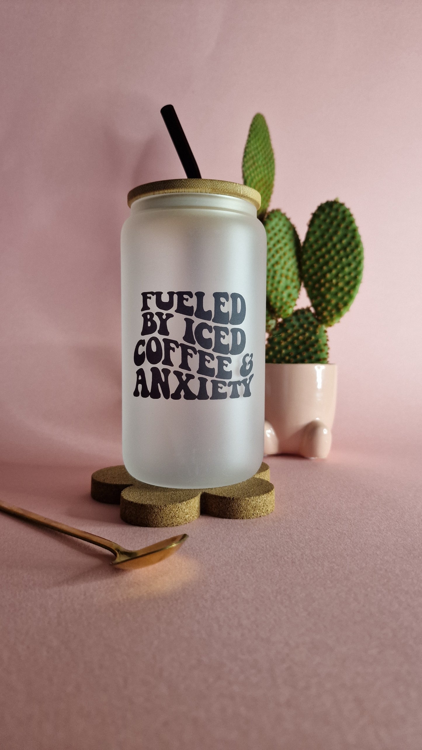 Iced Coffee & Anxiety | 16oz Glass Can Tumbler