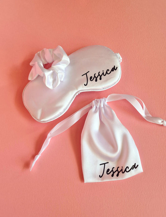 Personalised Satin Sleepmask With Matching Scrunchie & Satin Pouch