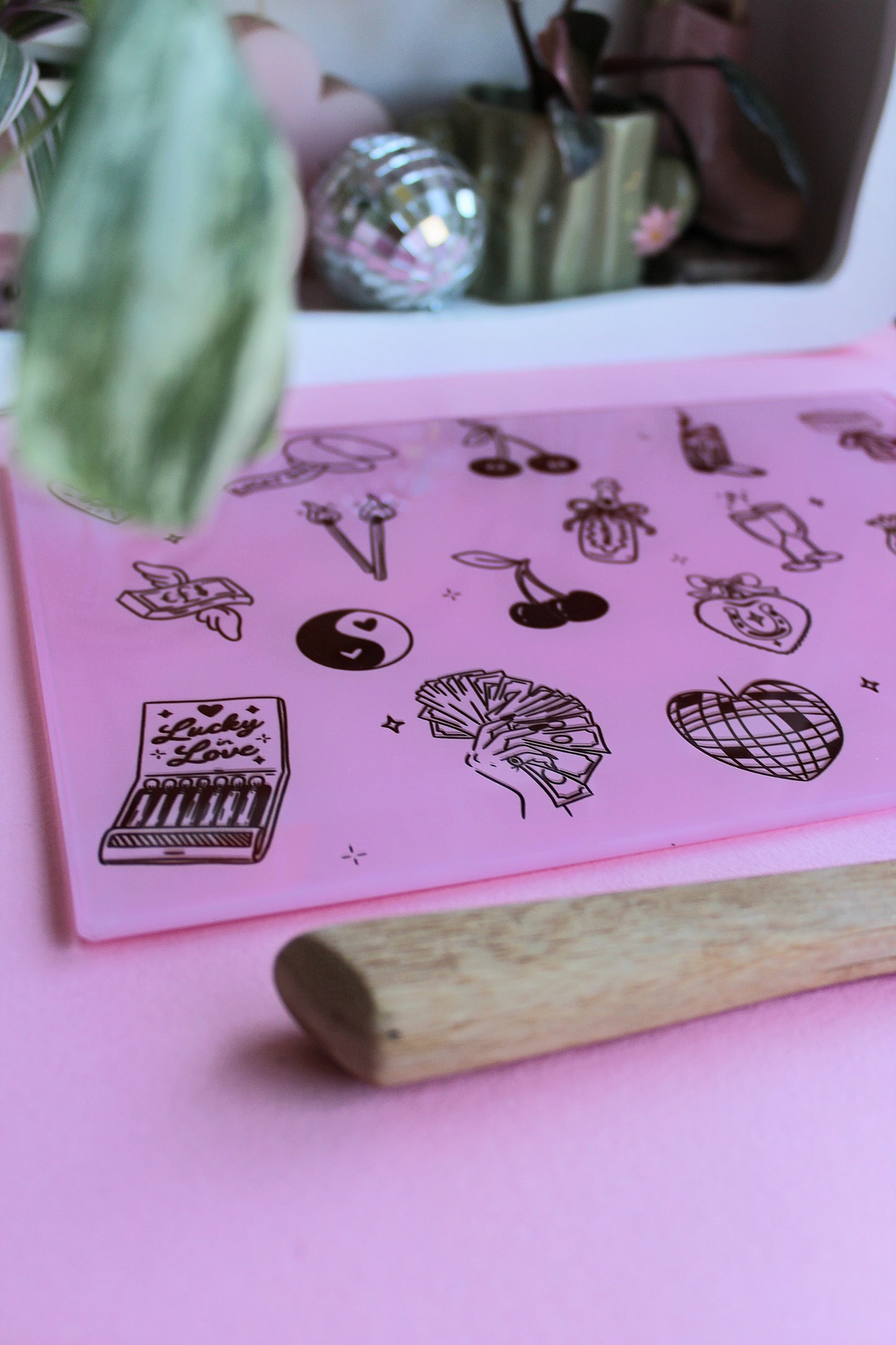 Lucky Girl Pink Glass Chopping Board