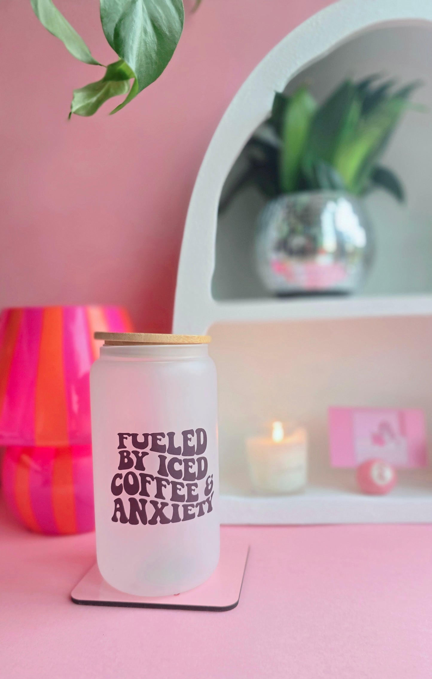 Iced Coffee & Anxiety | 16oz Glass Can Tumbler