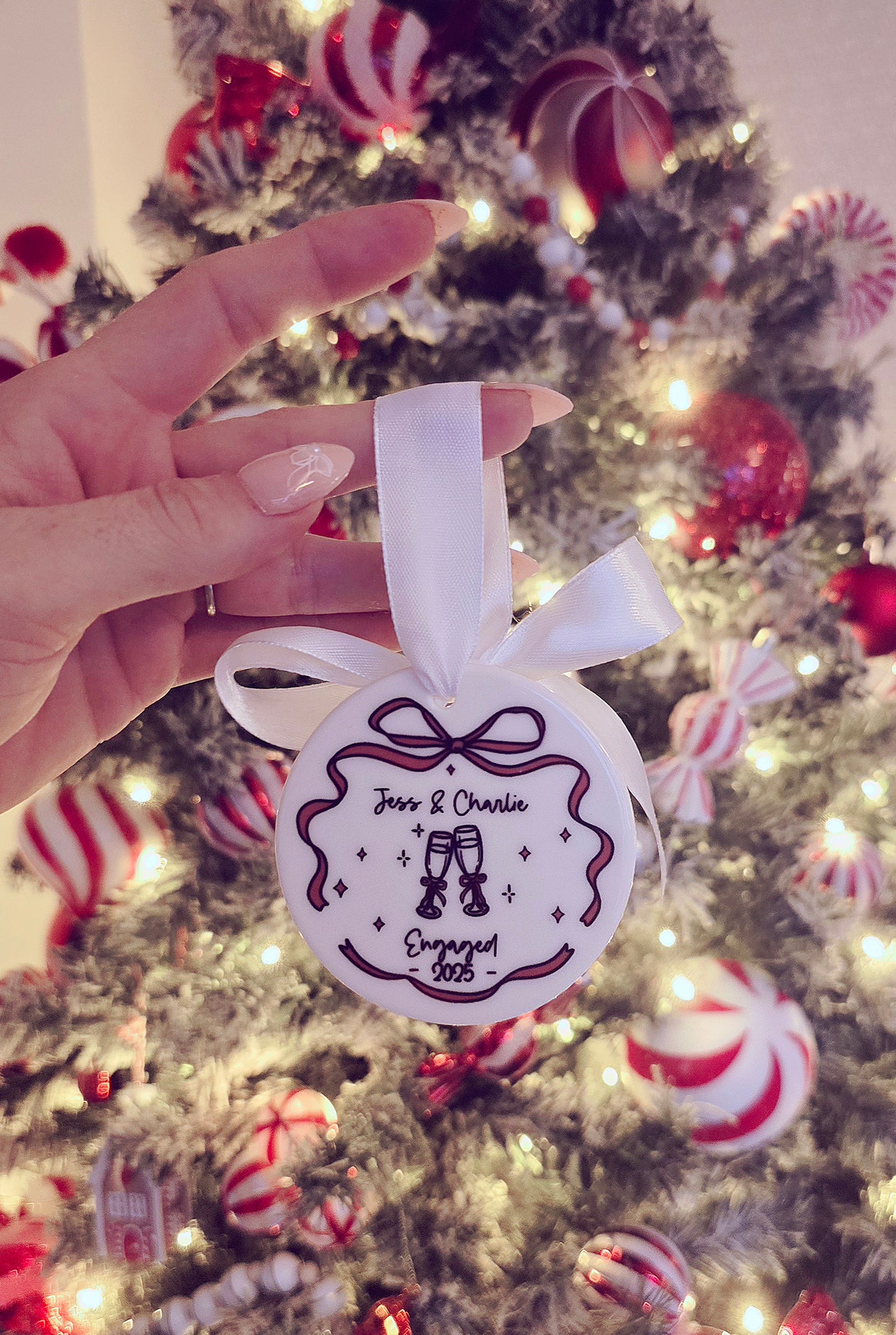 Engaged Hanging Bow Decoration Christmas Bauble