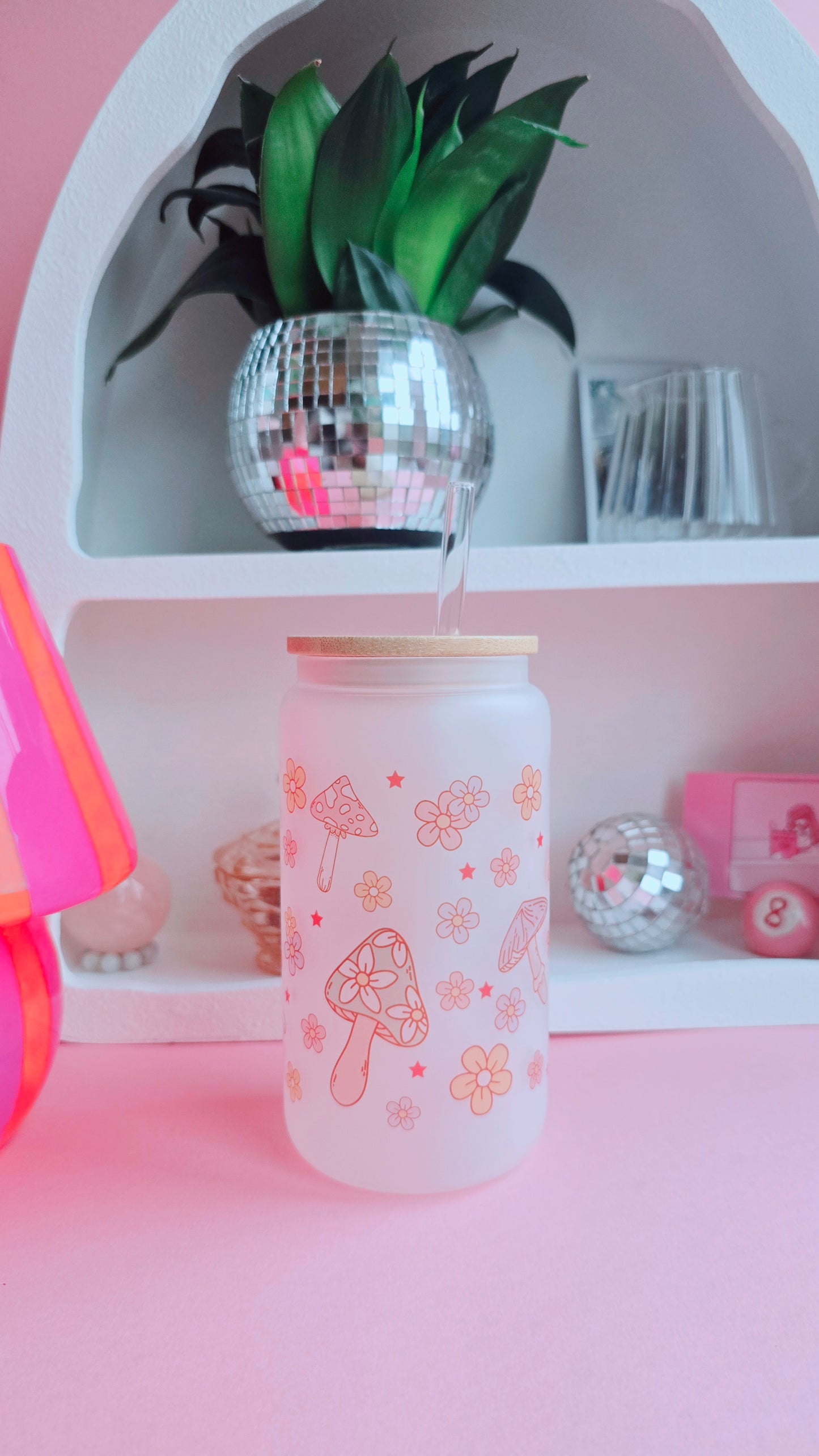 New Frosted Glass Can Tumblers With Bamboo Lid & Straw