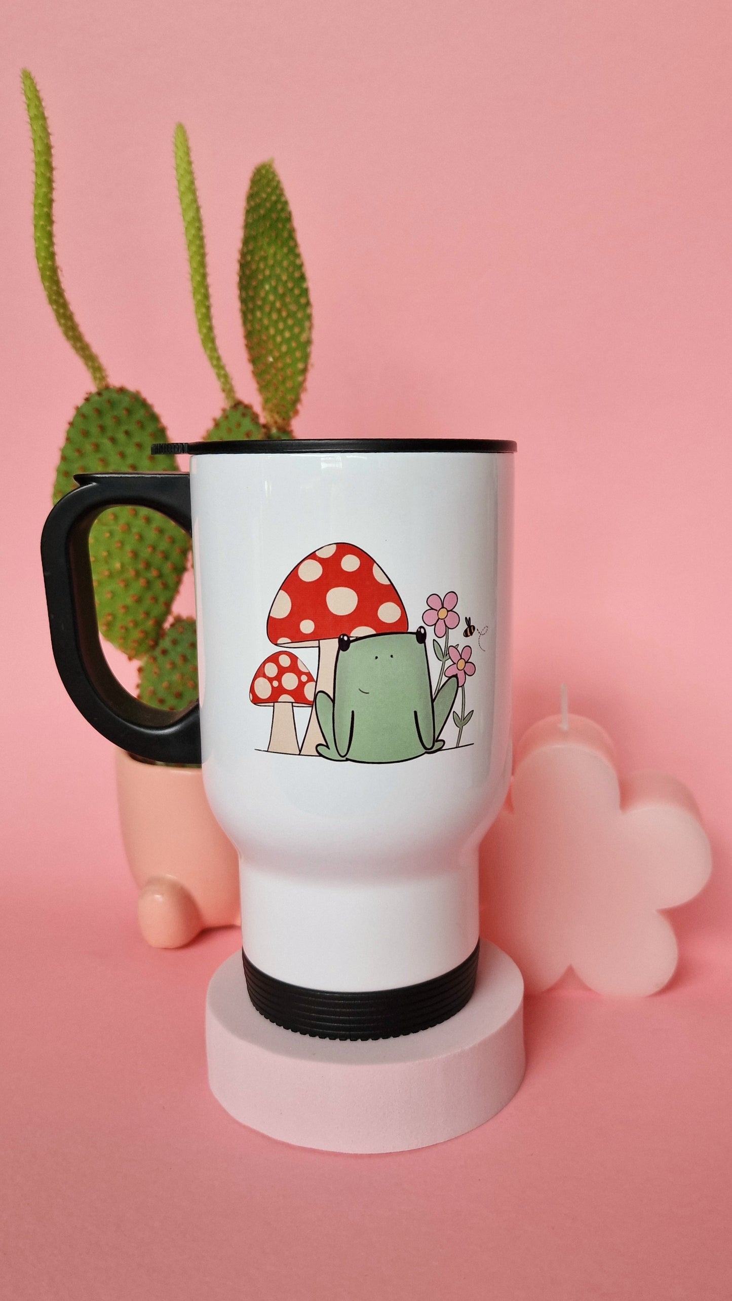 Cute Frog and Mushrooms Travel Mug