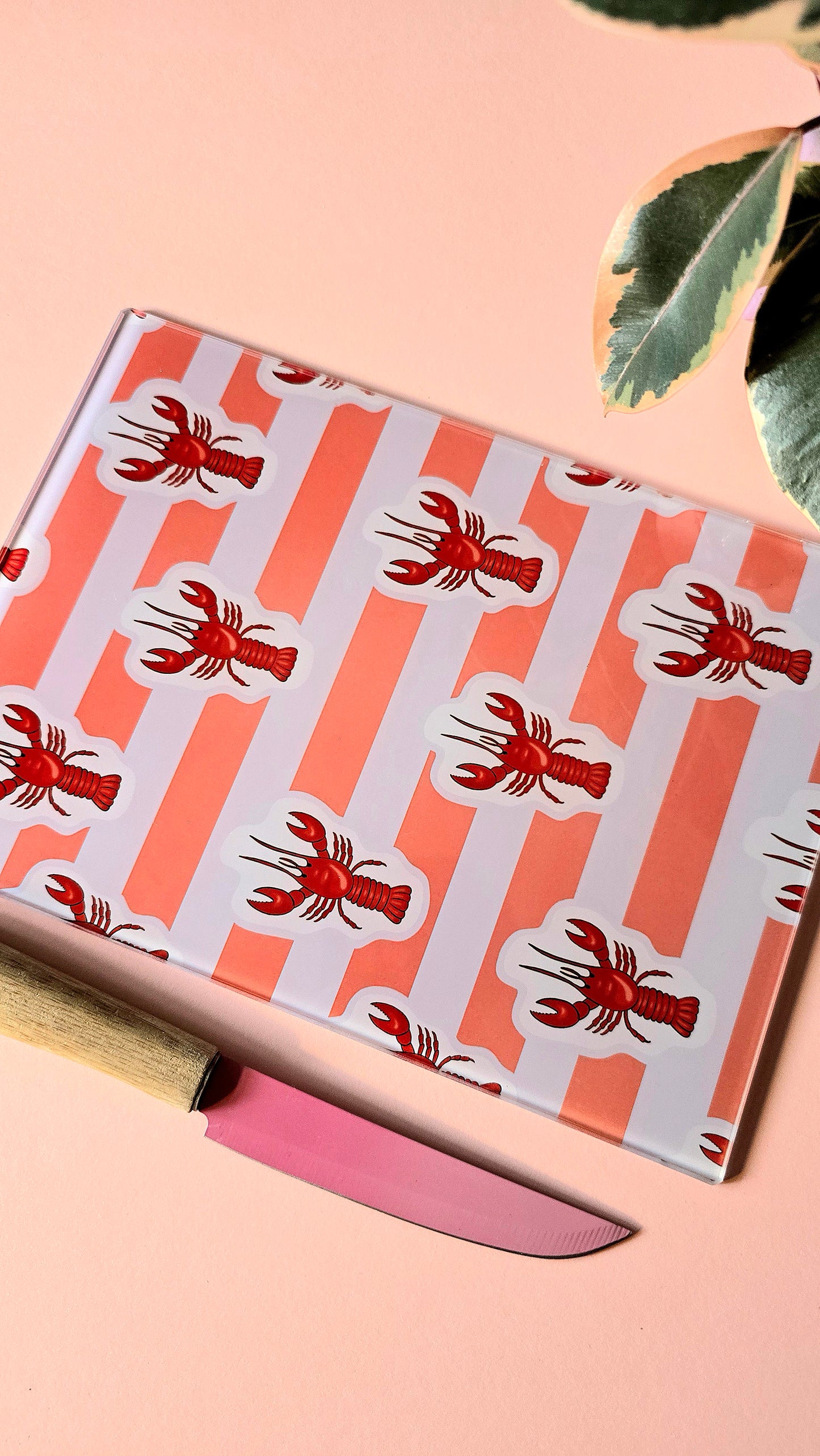 Stripey Lobster Funky Glass Chopping Board