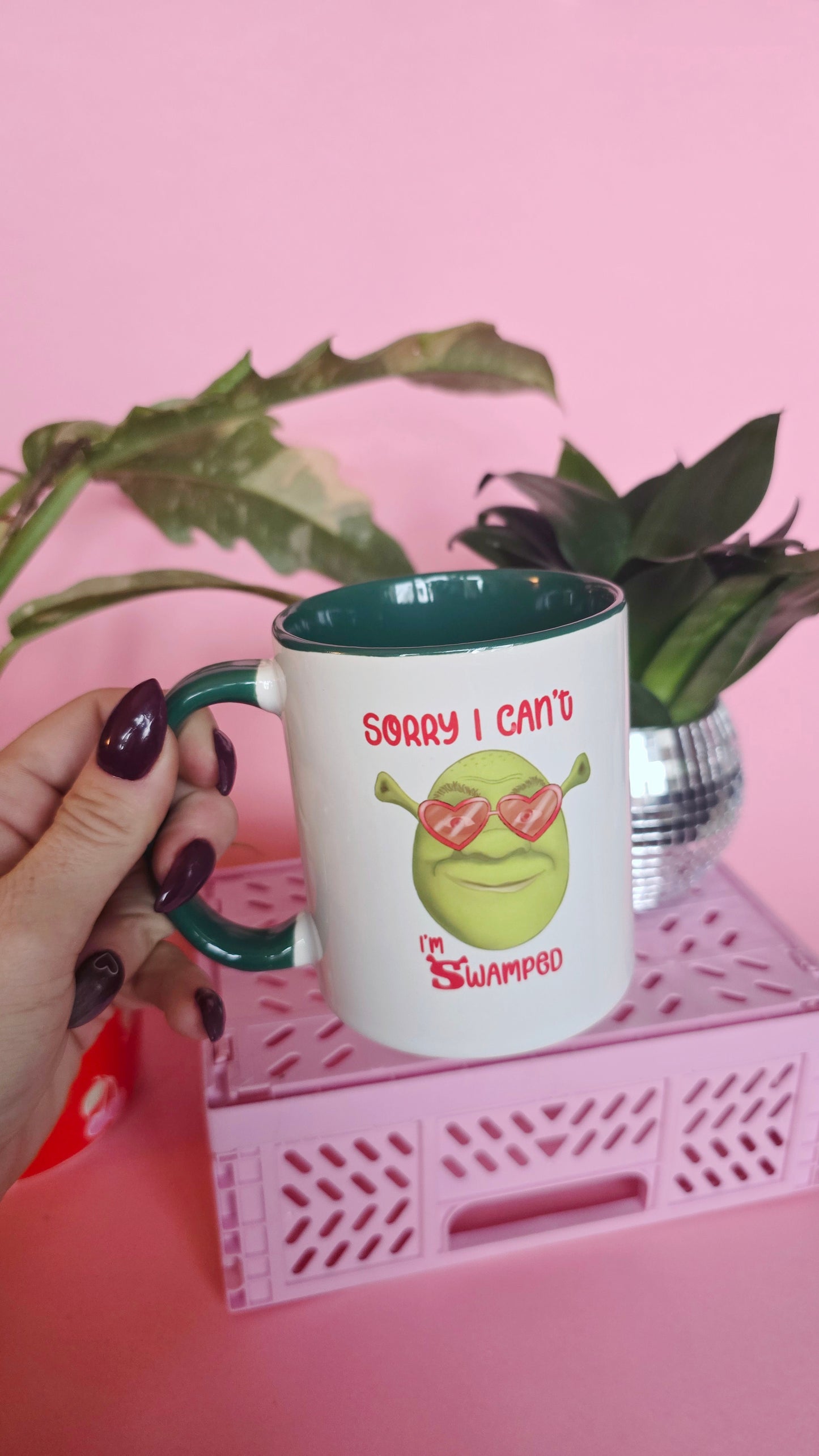 Shrek Inspired Handrawn Ceramic Pink Mug