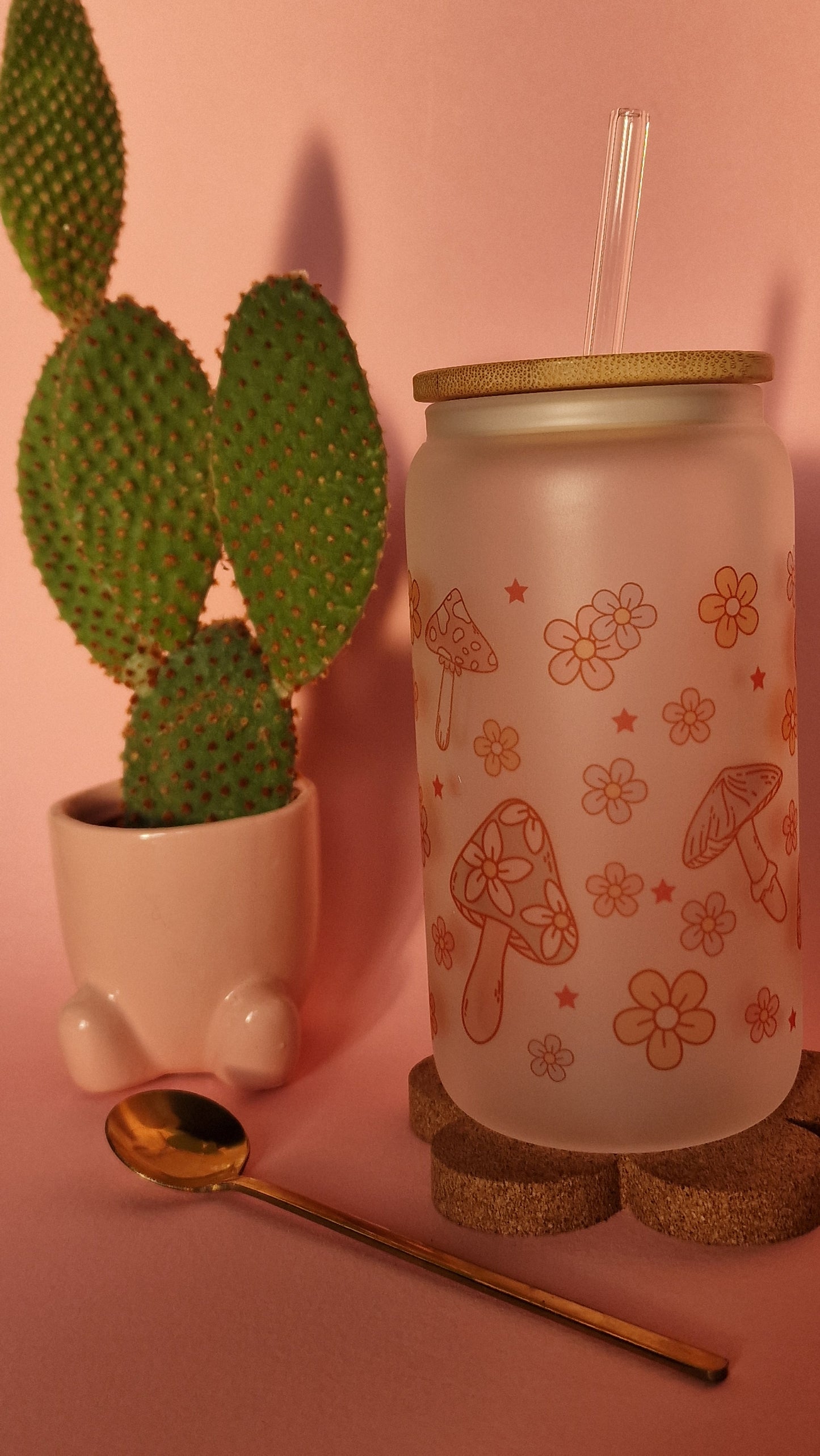 Mushroom & Flowers | 16oz Glass Can Tumbler