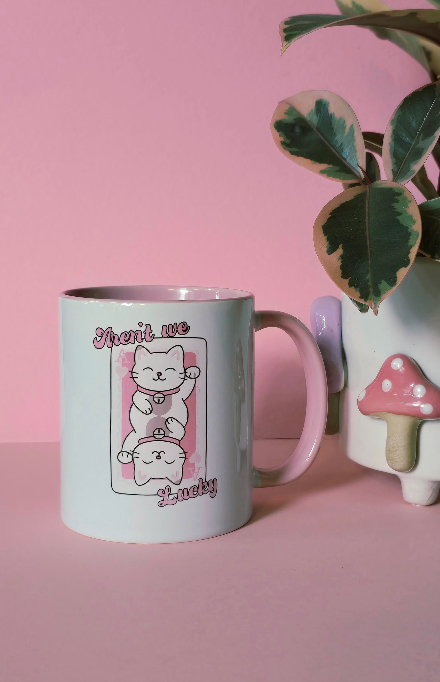 Lucky Cat Ceramic Pink Mug
