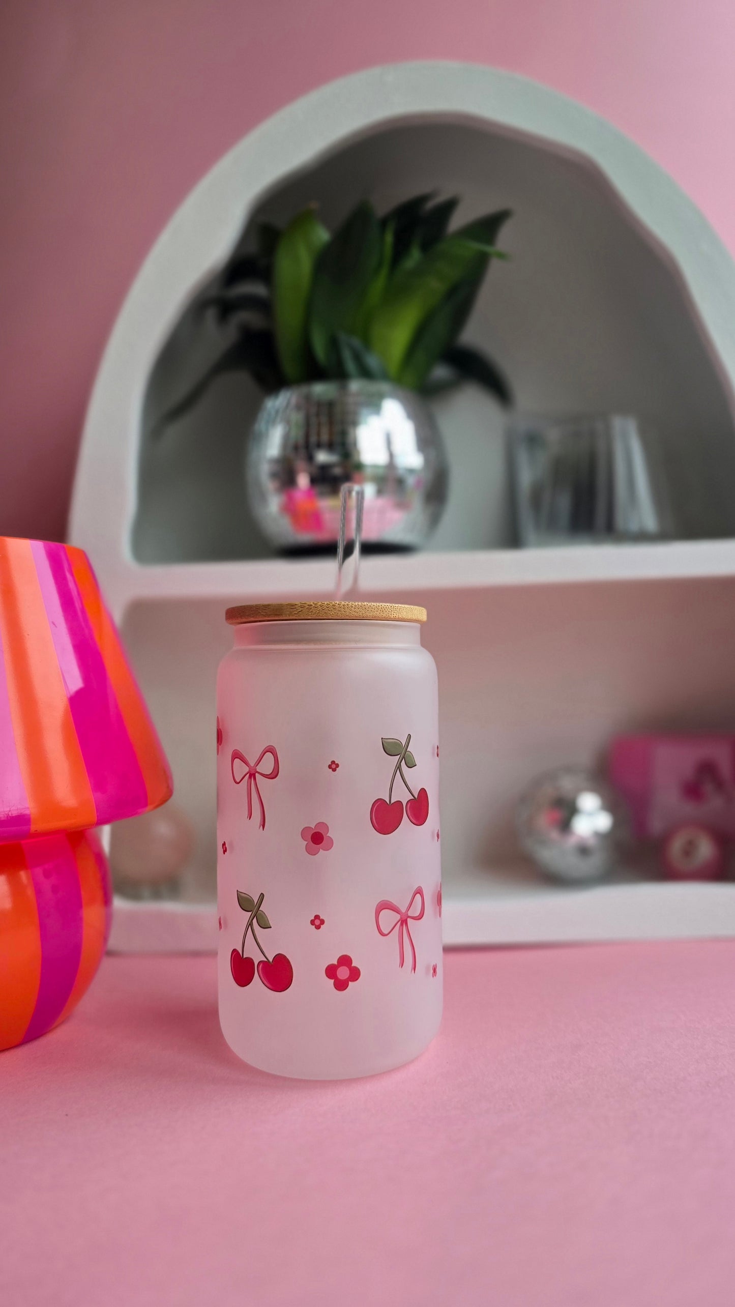 Cute Cherry Coquette Aesthetic Bows Glass Tumbler