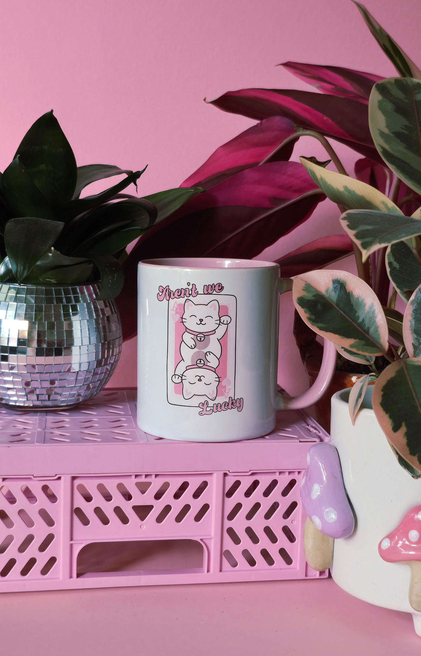 Lucky Cat Ceramic Pink Mug