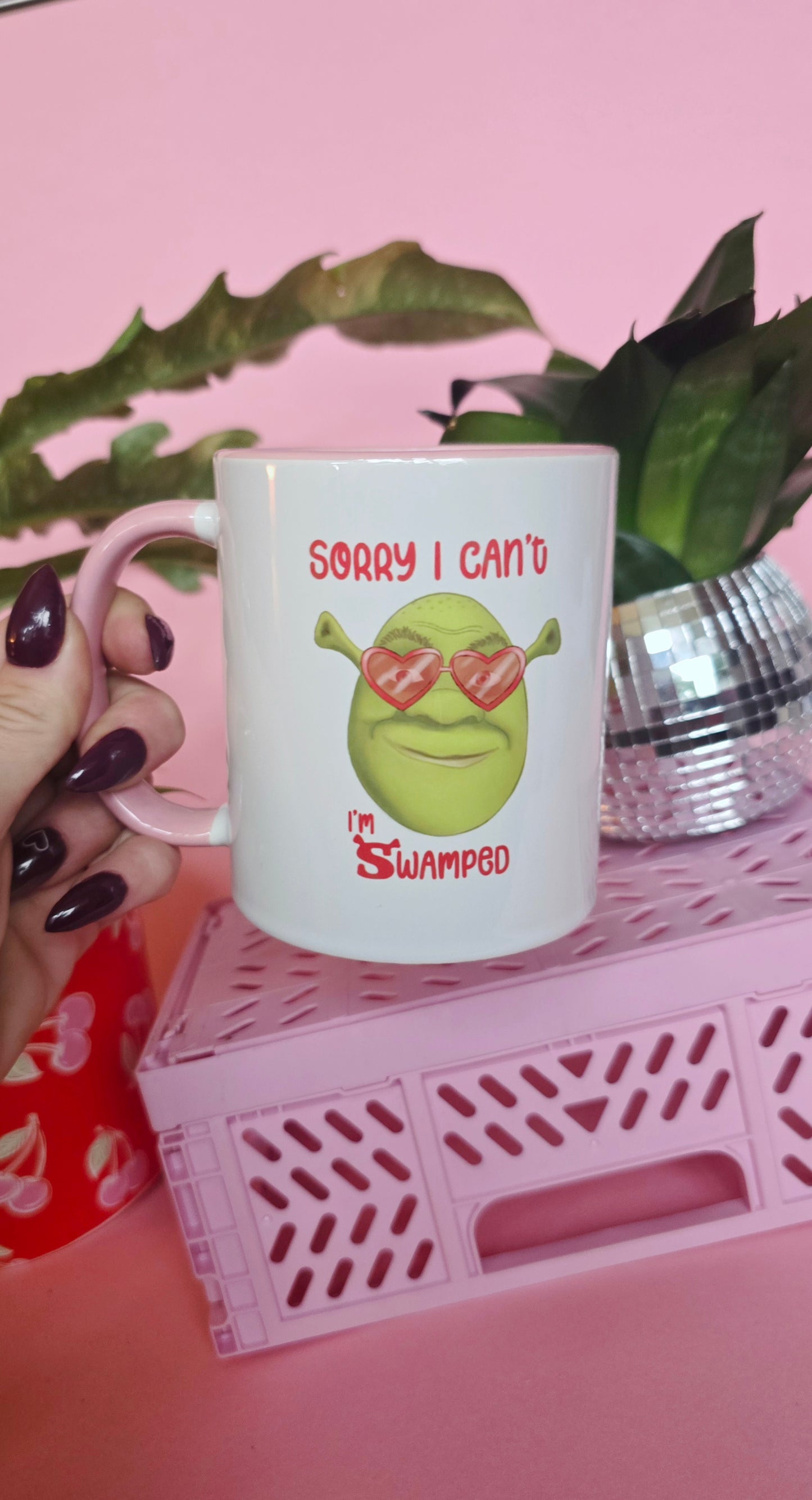 Shrek Inspired Handrawn Ceramic Pink Mug
