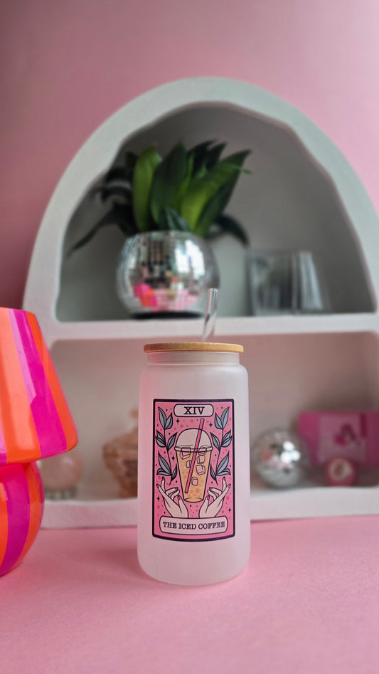 Iced Coffee Tarot 16oz glass can tumbler