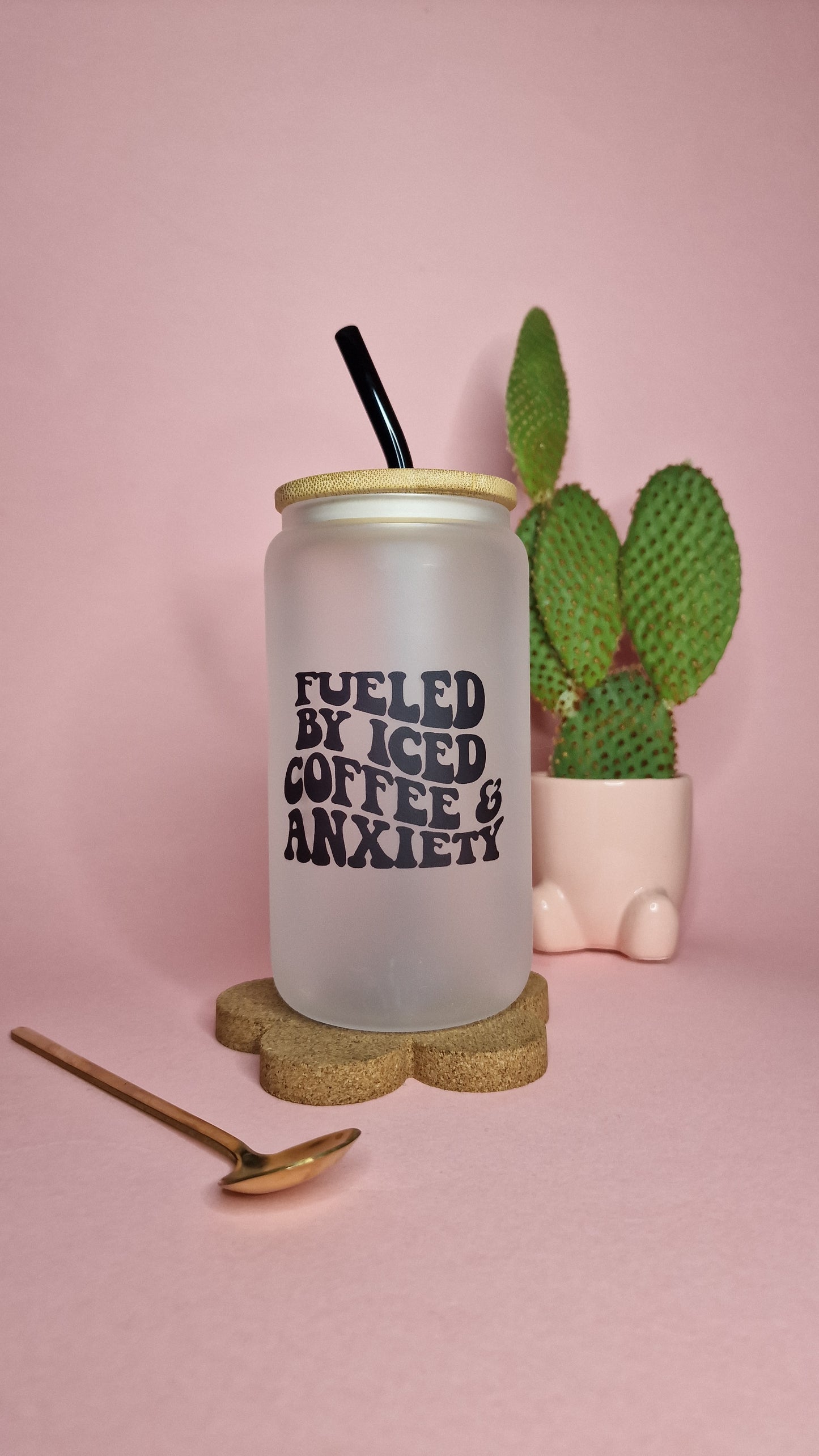 Iced Coffee & Anxiety | 16oz Glass Can Tumbler