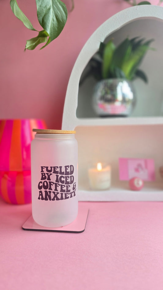 Iced Coffee & Anxiety | 16oz Glass Can Tumbler