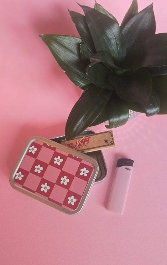 Pink & Red Flowers Rolling Tobacco Tin