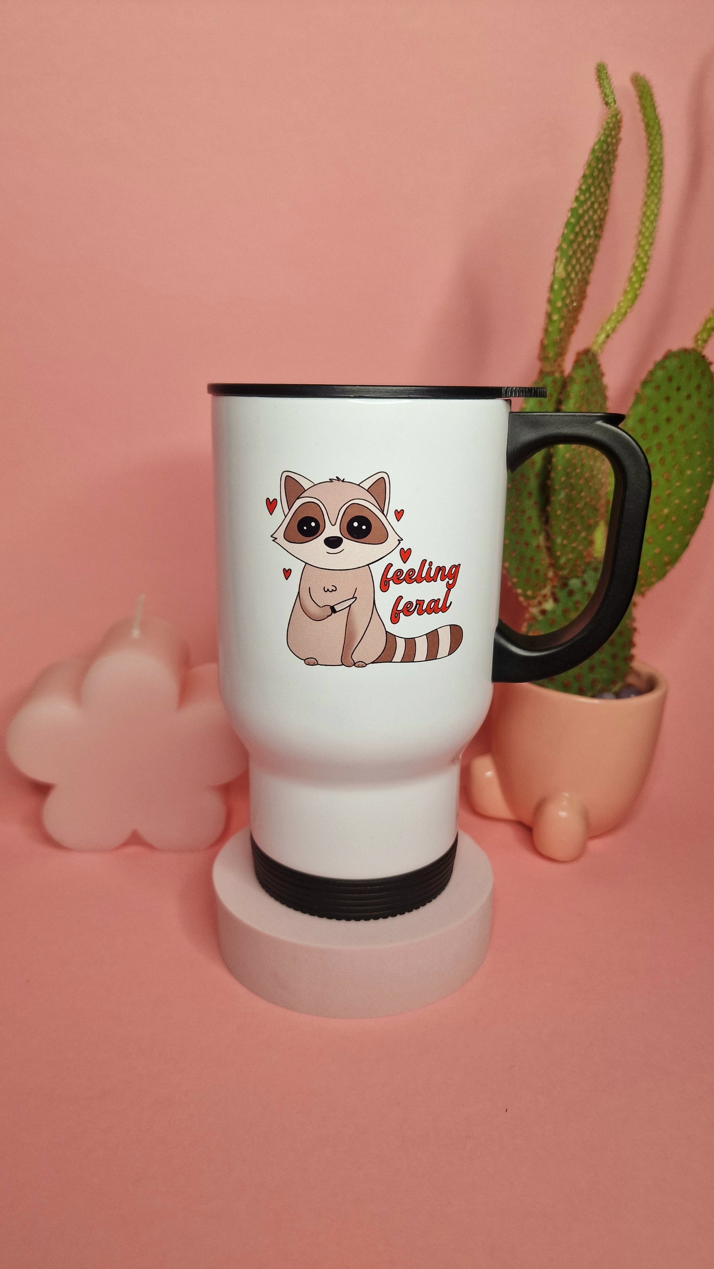 Cute Feeling Feral Raccoon Travel Mug