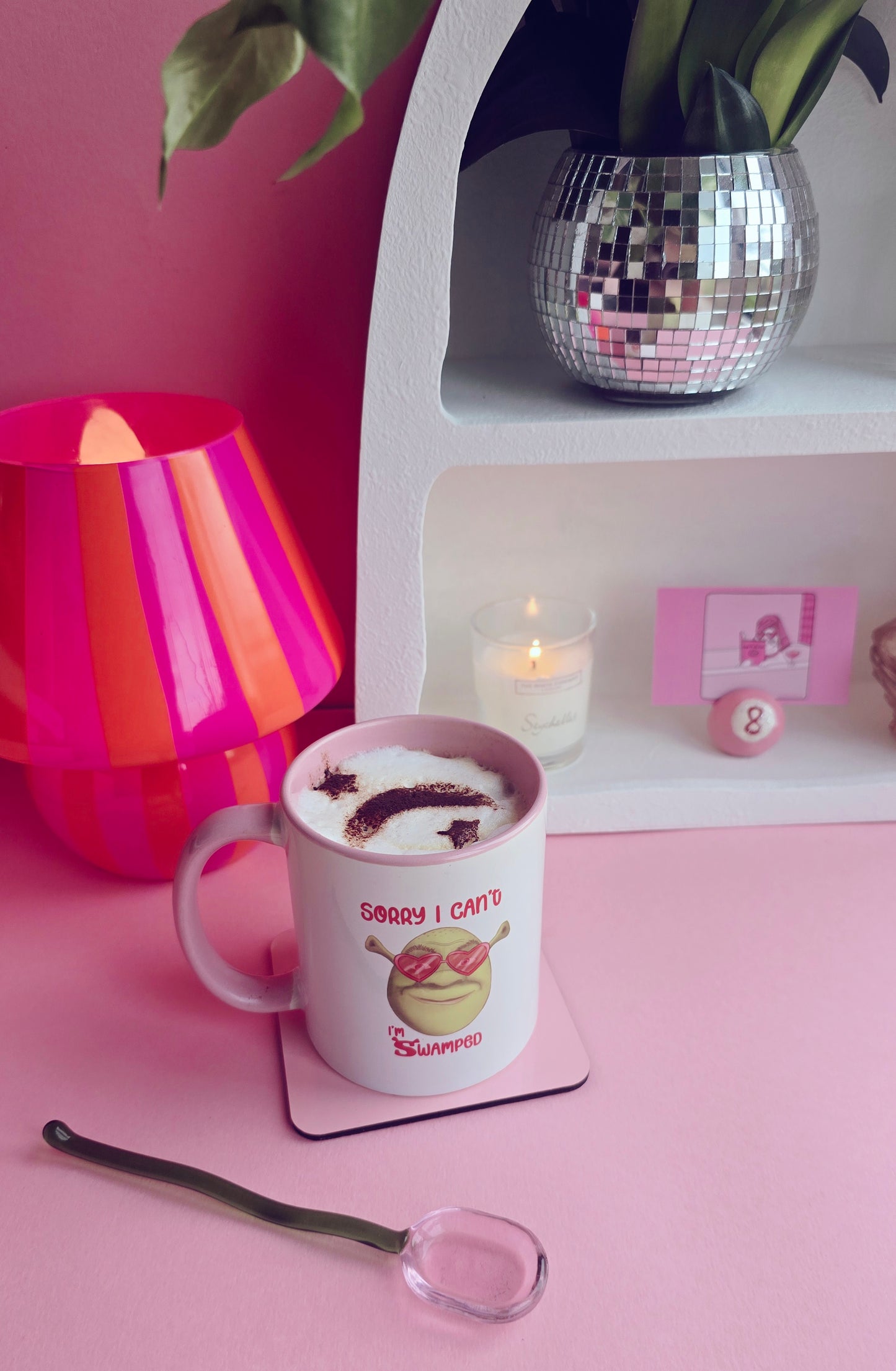 Shrek Inspired Handrawn Ceramic Pink Mug