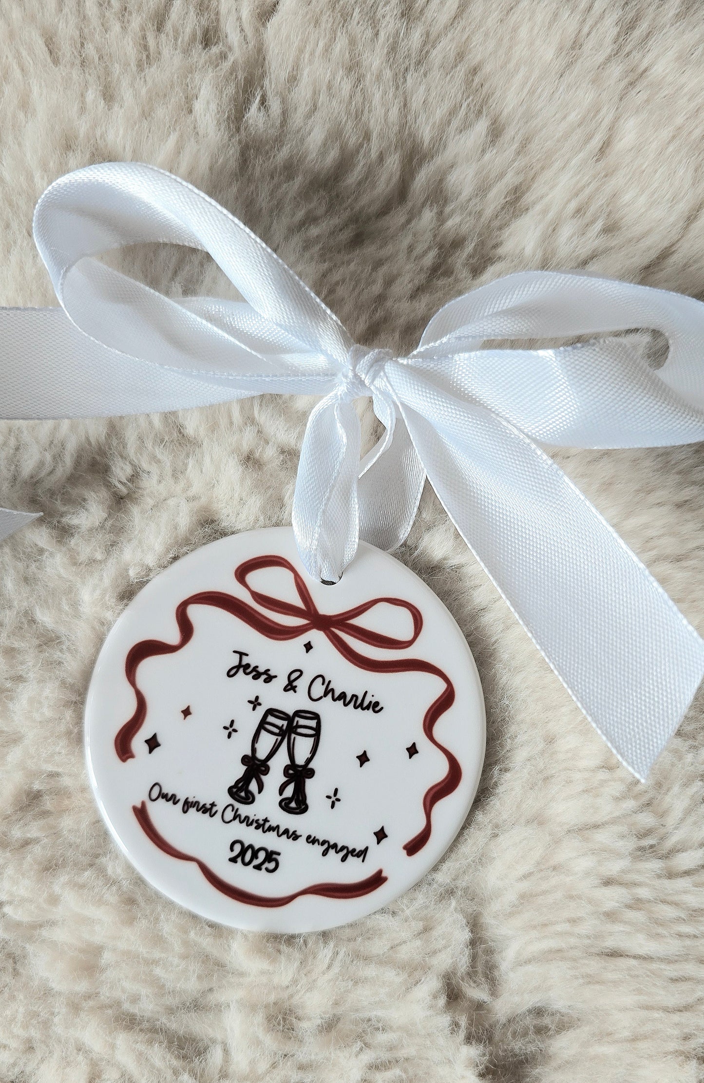 Engaged Hanging Bow Decoration Christmas Bauble